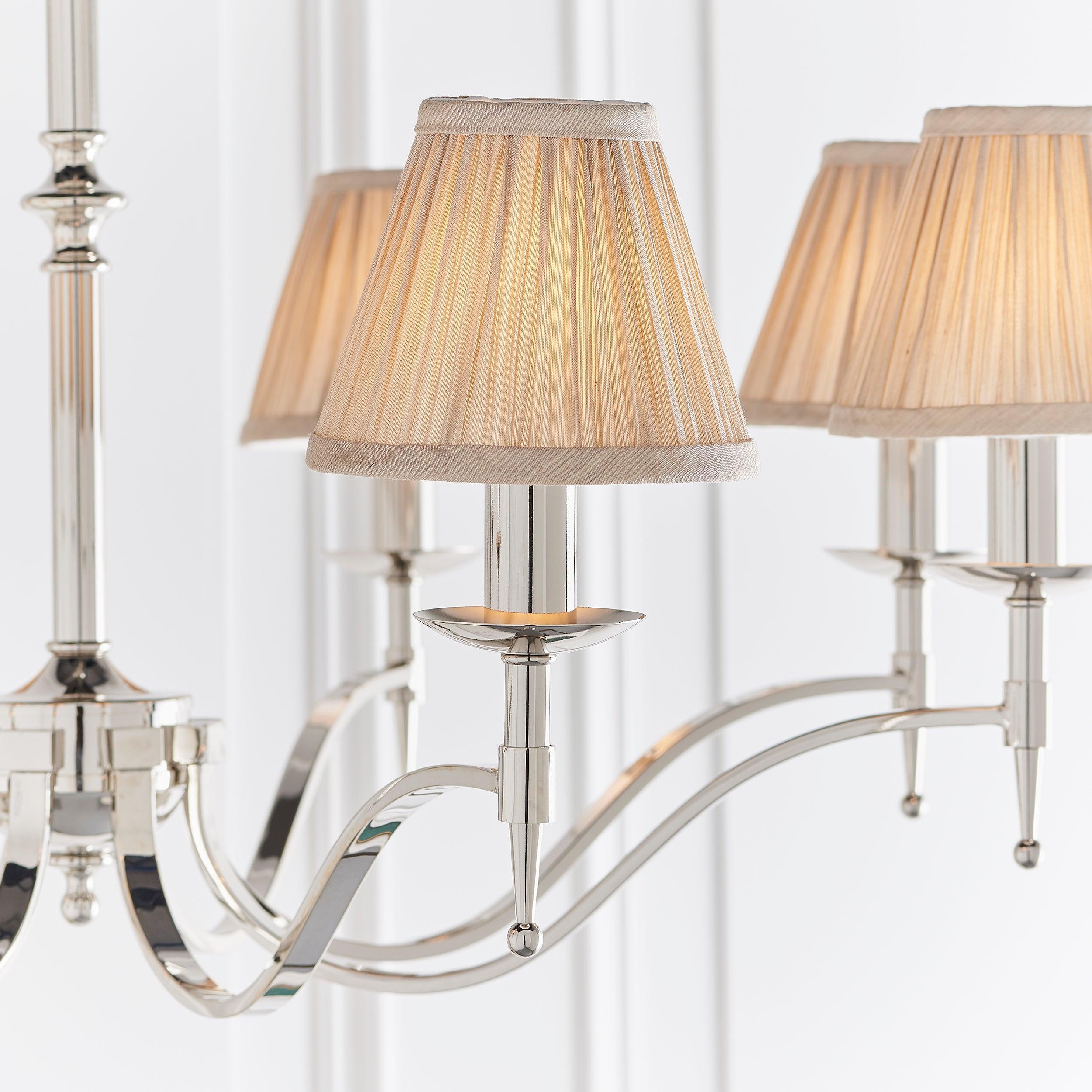 Stanford 8 Light Polished Nickel Chandelier with Beige Shades-Interiors 1900-9-Tiffany Lighting Direct