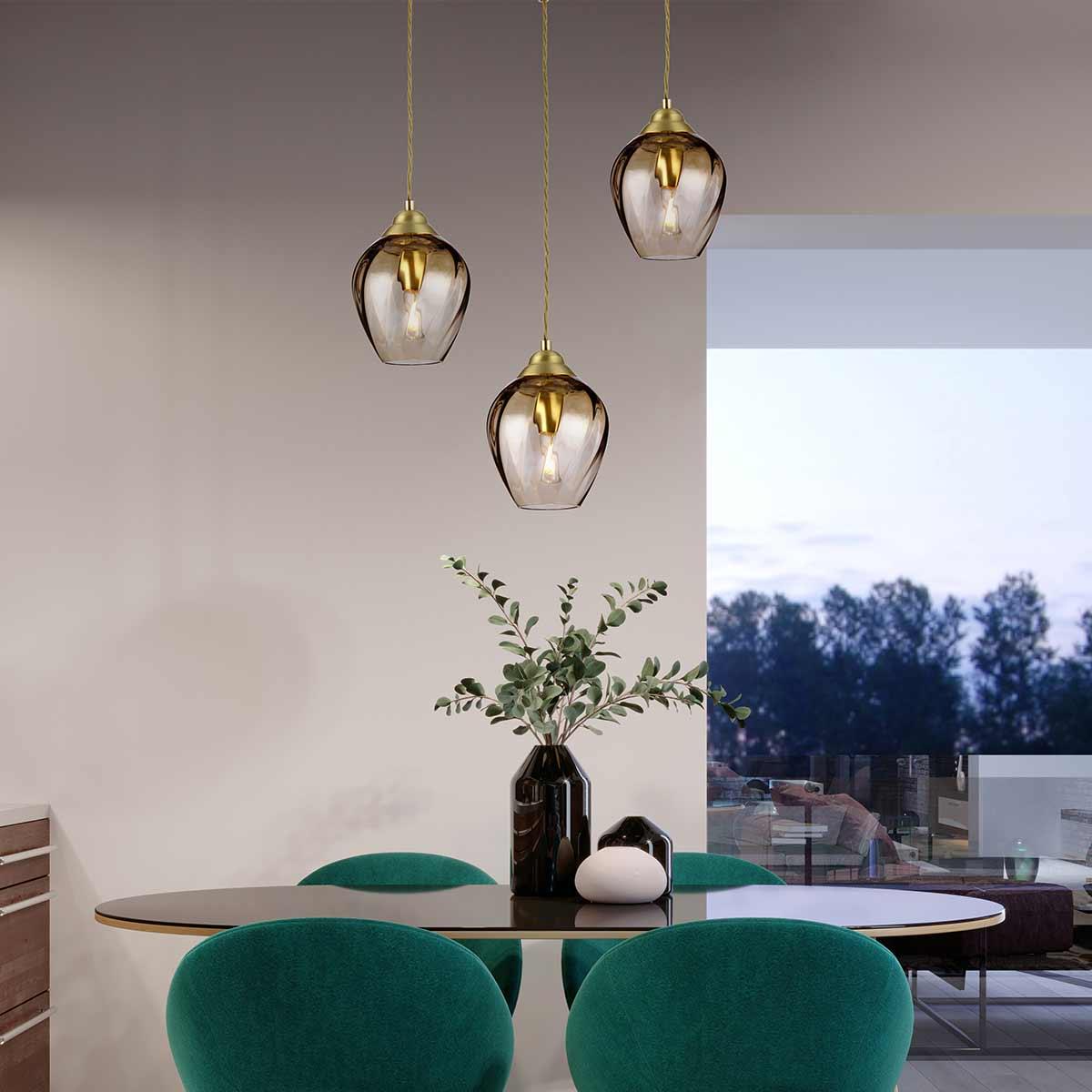 Elstead Lighting Tiber 1 Light Brass Pendant - Glass Shade