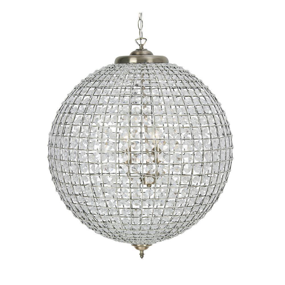 Ballon 3 Light Antique Brass & Crystal Globe Pendant - 60cm-warehouse-180926