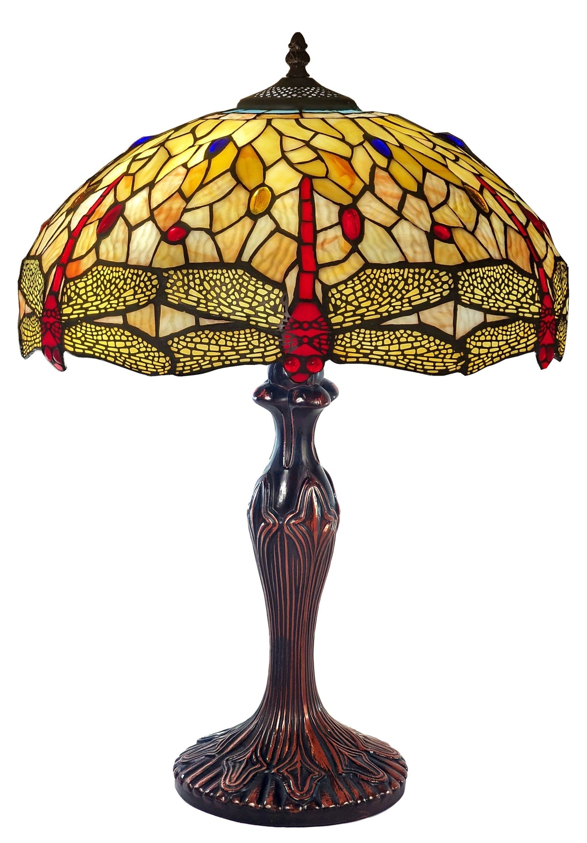 Beige Dragonfly Medium Tiffany Table Lamp