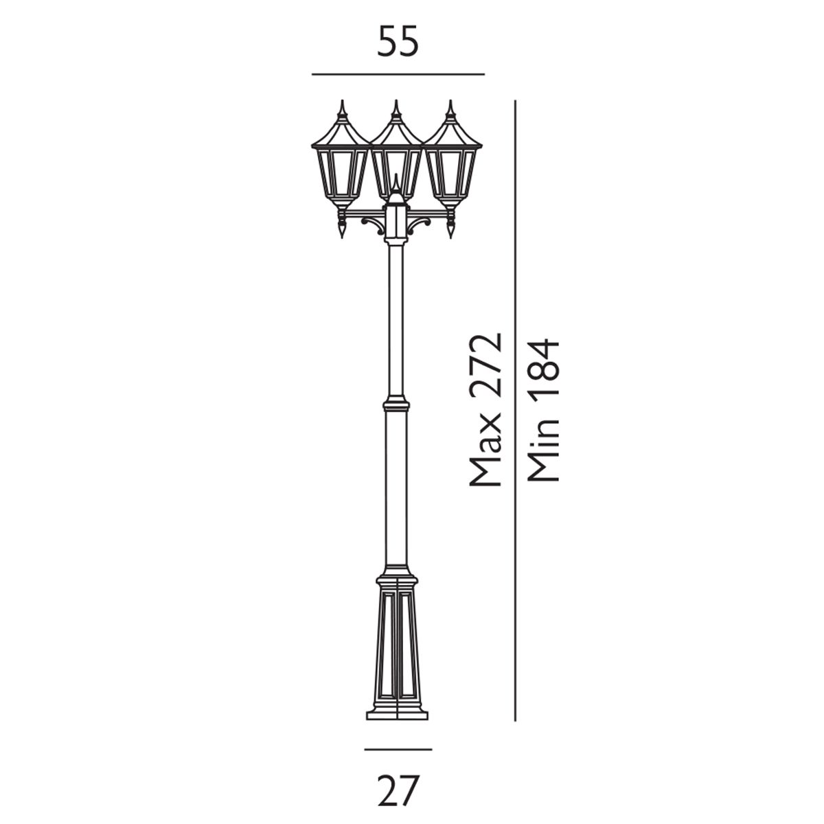 Elstead Valencia Black Outdoor Three Arm Lamp Post