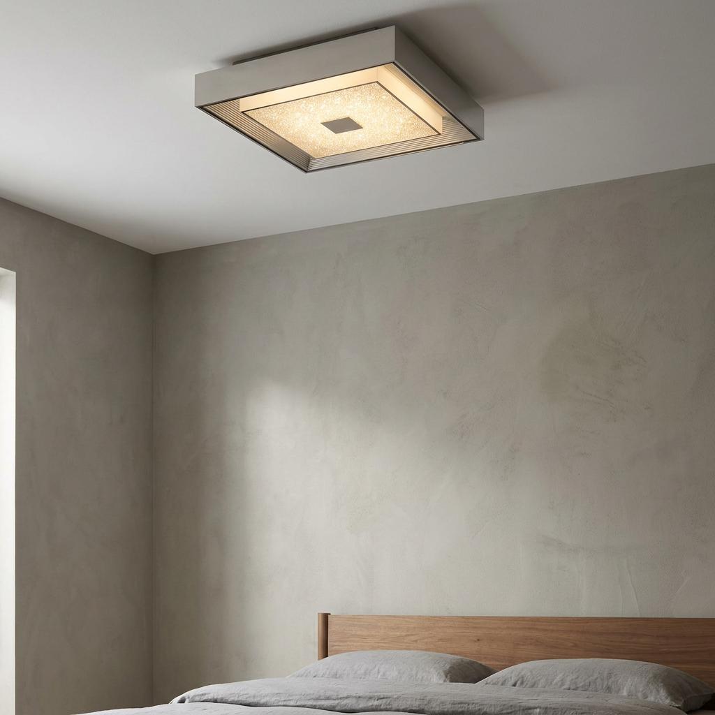Rhea LED Square Silver With Crystal Sand Flush Ceiling Light