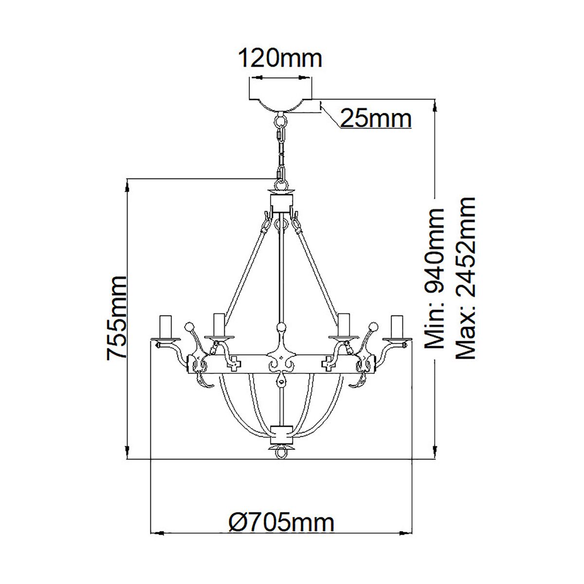 Elstead Lighting Windsor 6 Light Graphite Chandelier