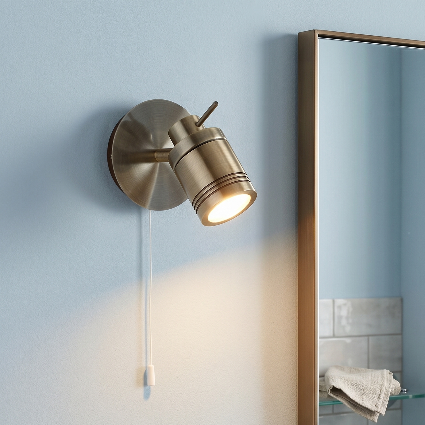 Samson 1 Light Brass Bathroom Wall Spotlight - Pull Switch