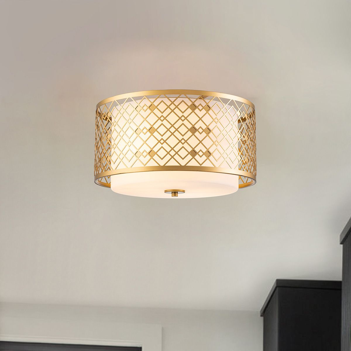 Ziggy Lacquered Gold Flush Ceiling Light