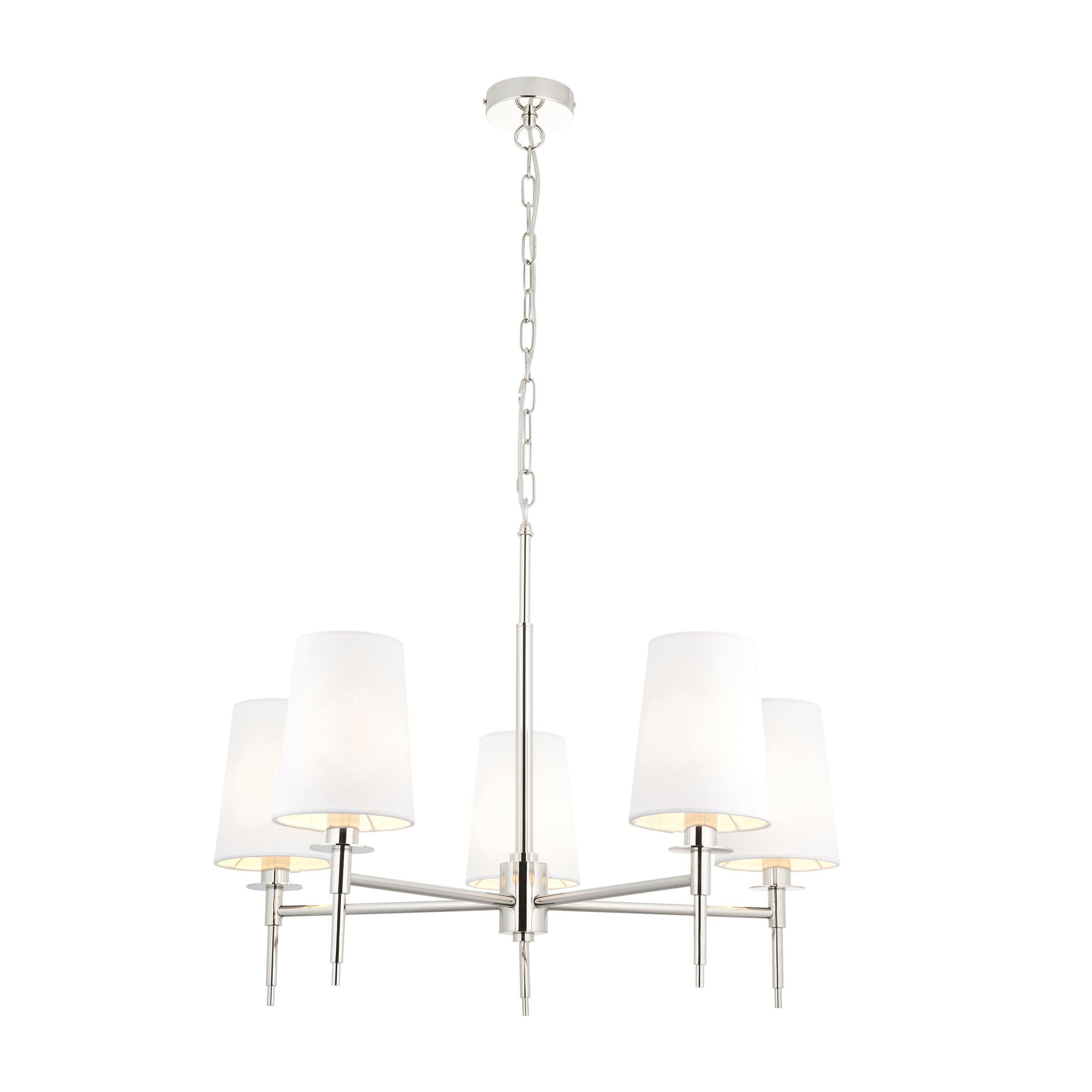 Kensington 5 Light Multi-Arm Nickel Pendant - White Shades-Ceiling Pendant Lights-Living Lights-8-Tiffany Lighting Direct