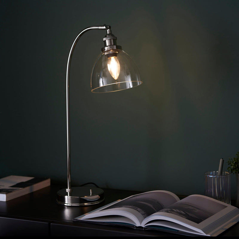 Greenford Nickel Industrial Table Lamp - Clear Glass Shade-Living Lights-Living-Room-Tiffany Lighting Direct-[image-position]