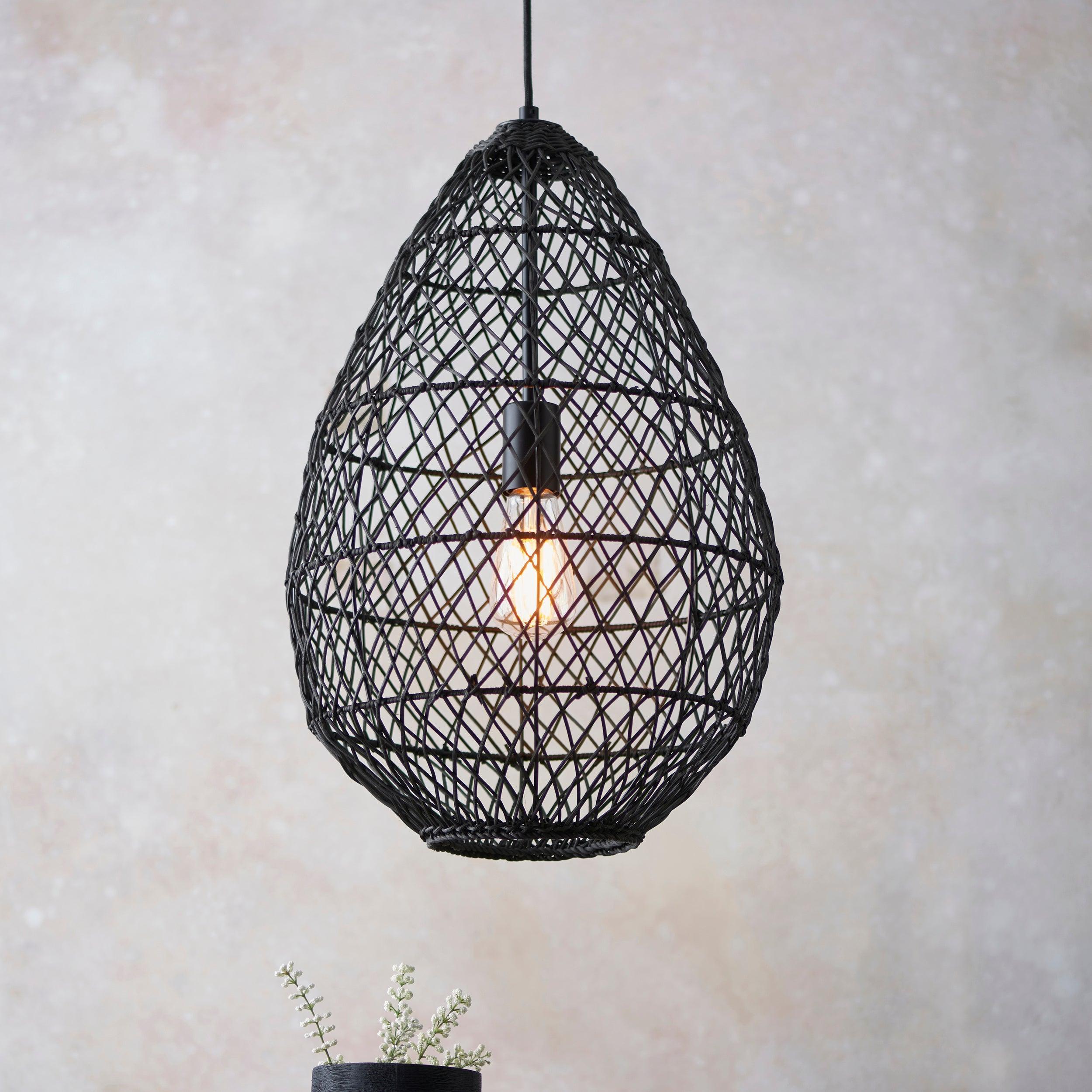 Weave Handmade Black Rattan Ceiling Pendant Light-Ceiling Pendant Lights-Living Lights Living Room Close Up Lighting Tiffany Lighting Direct