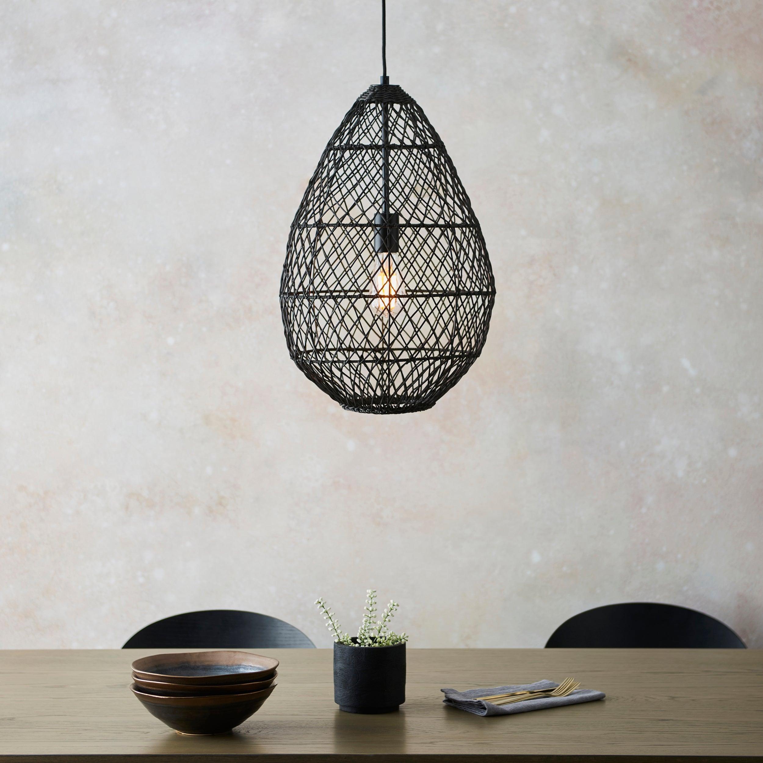 Weave Handmade Black Rattan Ceiling Pendant Light-Ceiling Pendant Lights-Living Lights Living Room Wide Shot Lighting Tiffany Lighting Direct