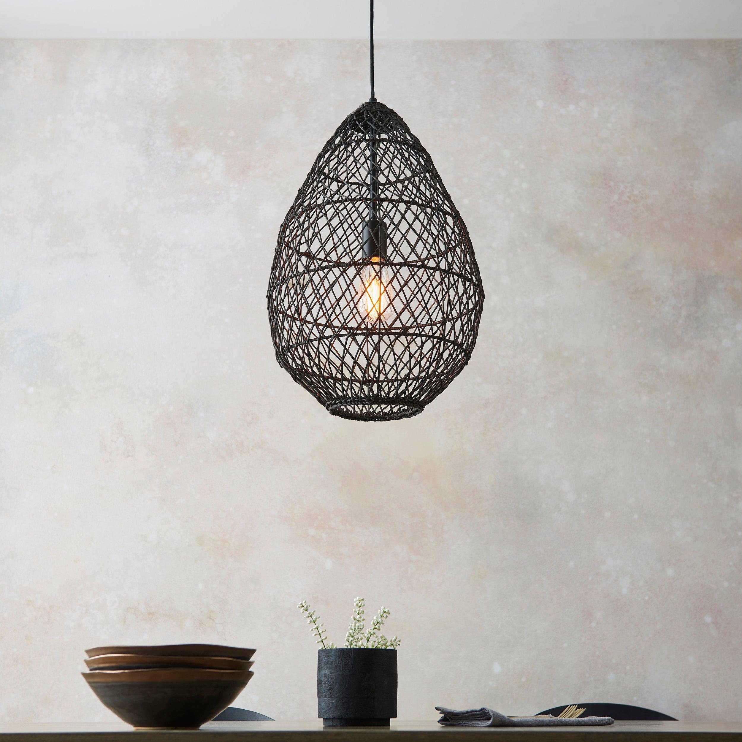 Weave Handmade Black Rattan Ceiling Pendant Light-Ceiling Pendant Lights-Living Lights living room close up Tiffany Lighting Direct