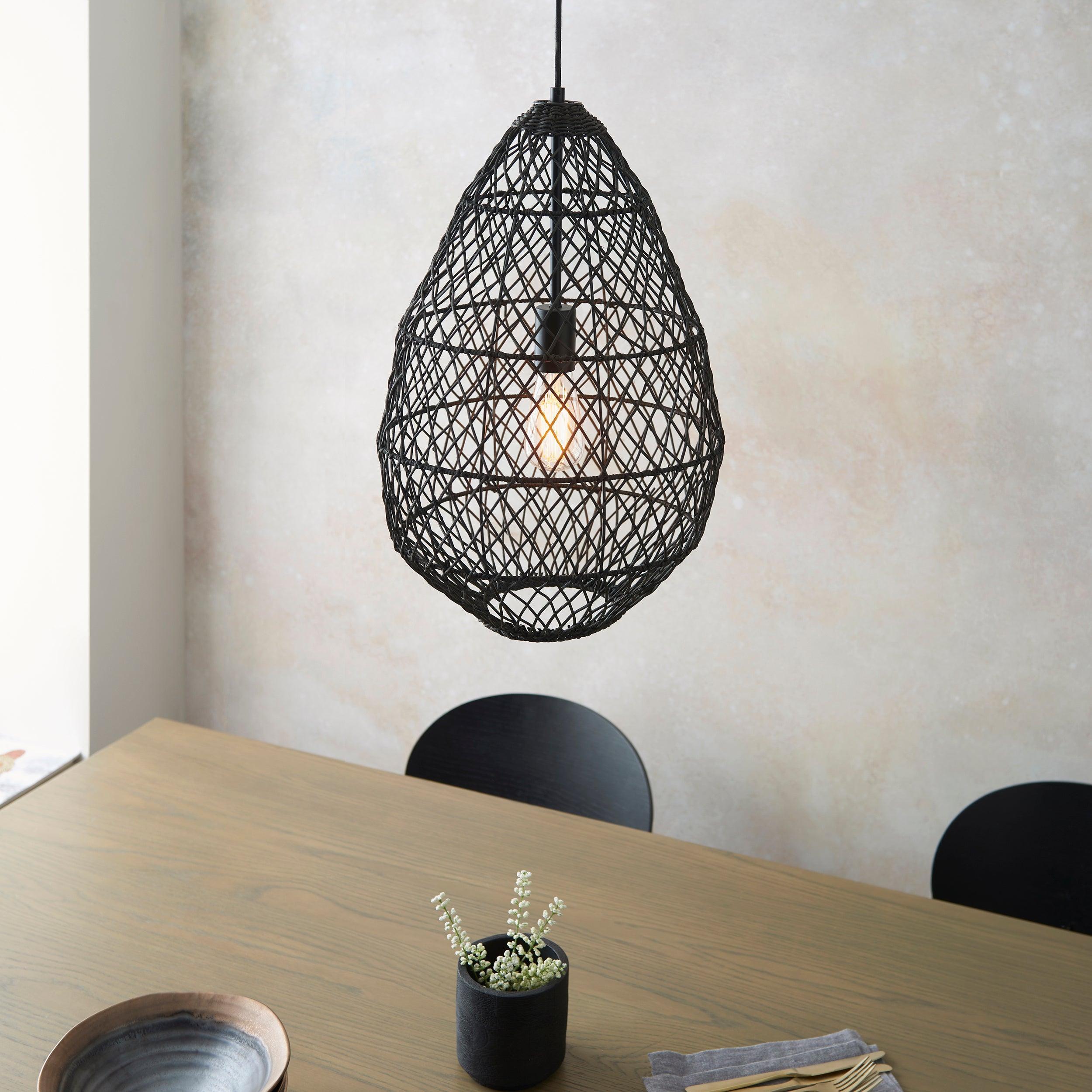 Weave Handmade Black Rattan Ceiling Pendant Light-Ceiling Pendant Lights-Living Lights living room 2nd close upTiffany Lighting Direct