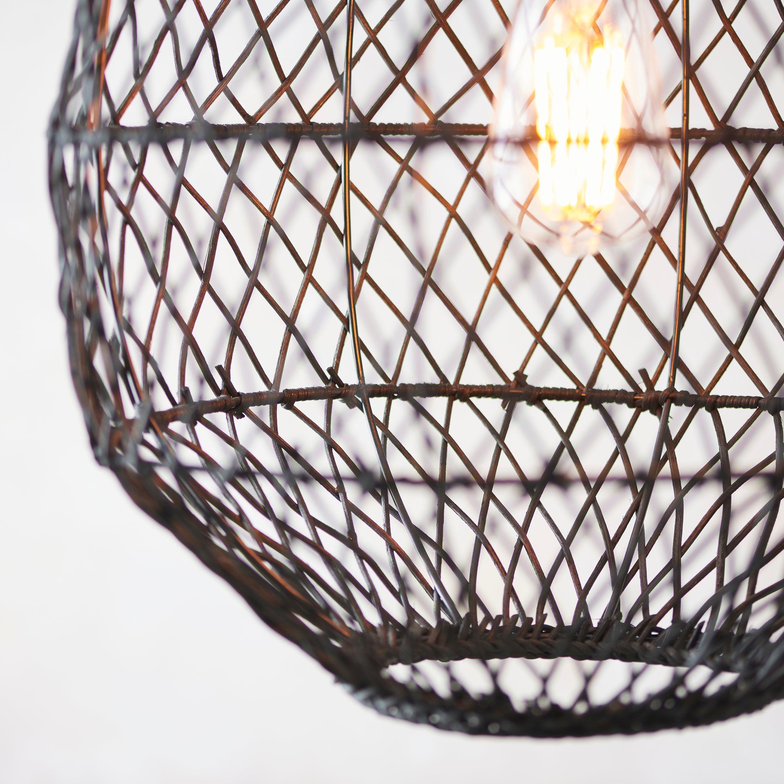 Weave Handmade Black Rattan Ceiling Pendant Light-Ceiling Pendant Lights-Living Lights living room close. up unlit Tiffany Lighting Direct