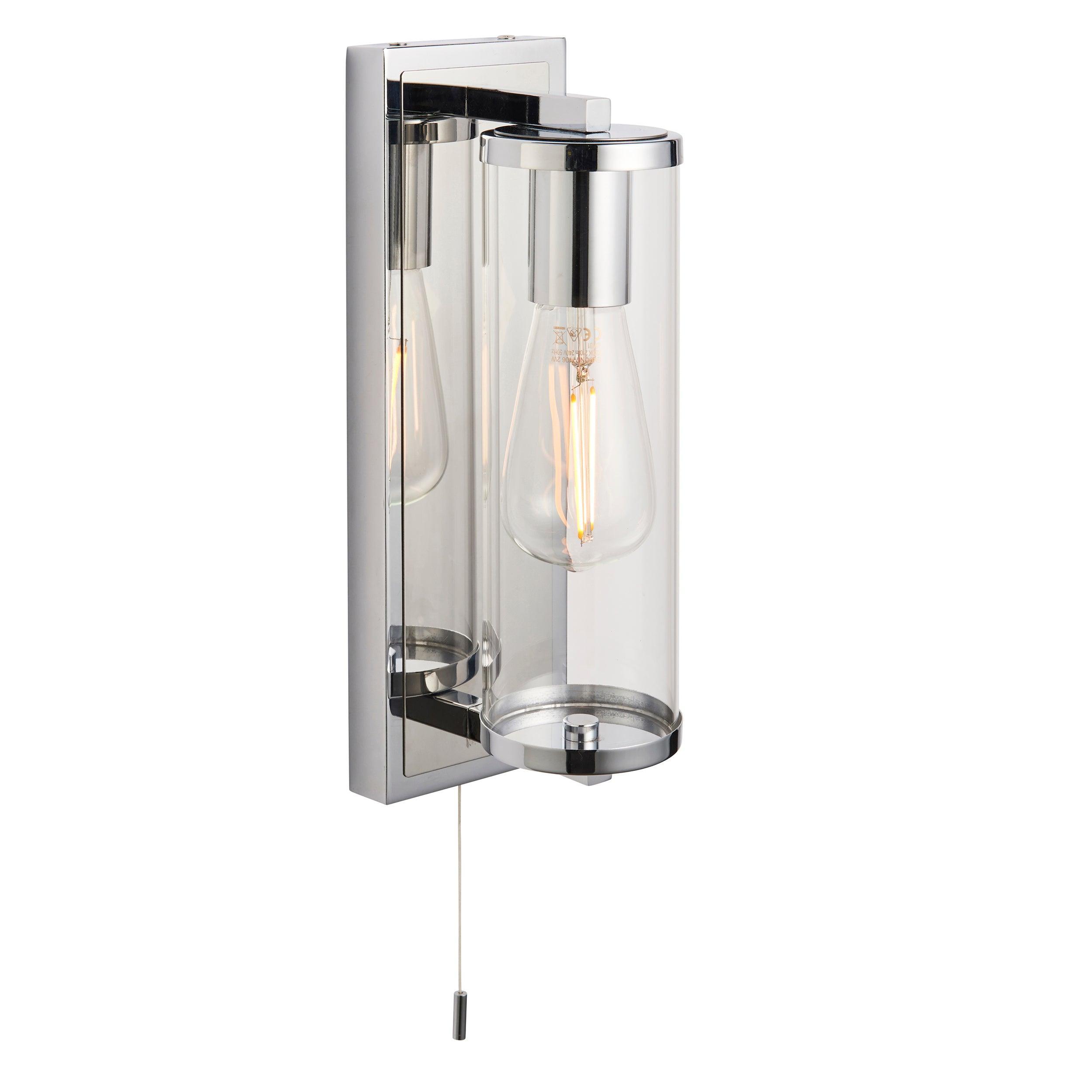 Islington Chrome Art Deco Bathroom Wall Light - Glass Shade