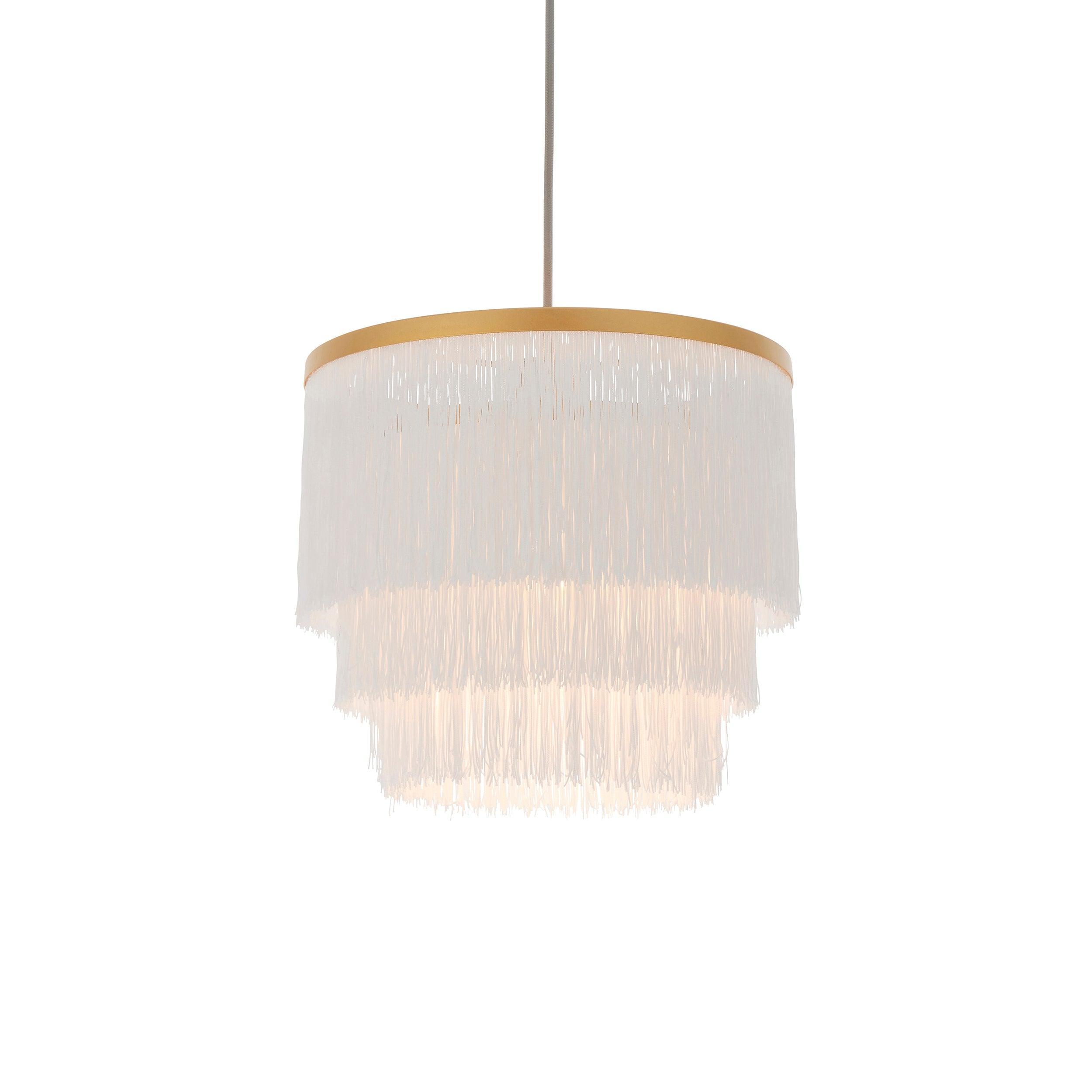 Illinois Large Gold Art Deco White Fringe Pendant-Ceiling Pendant Lights-Living Lights-1-Tiffany Lighting Direct