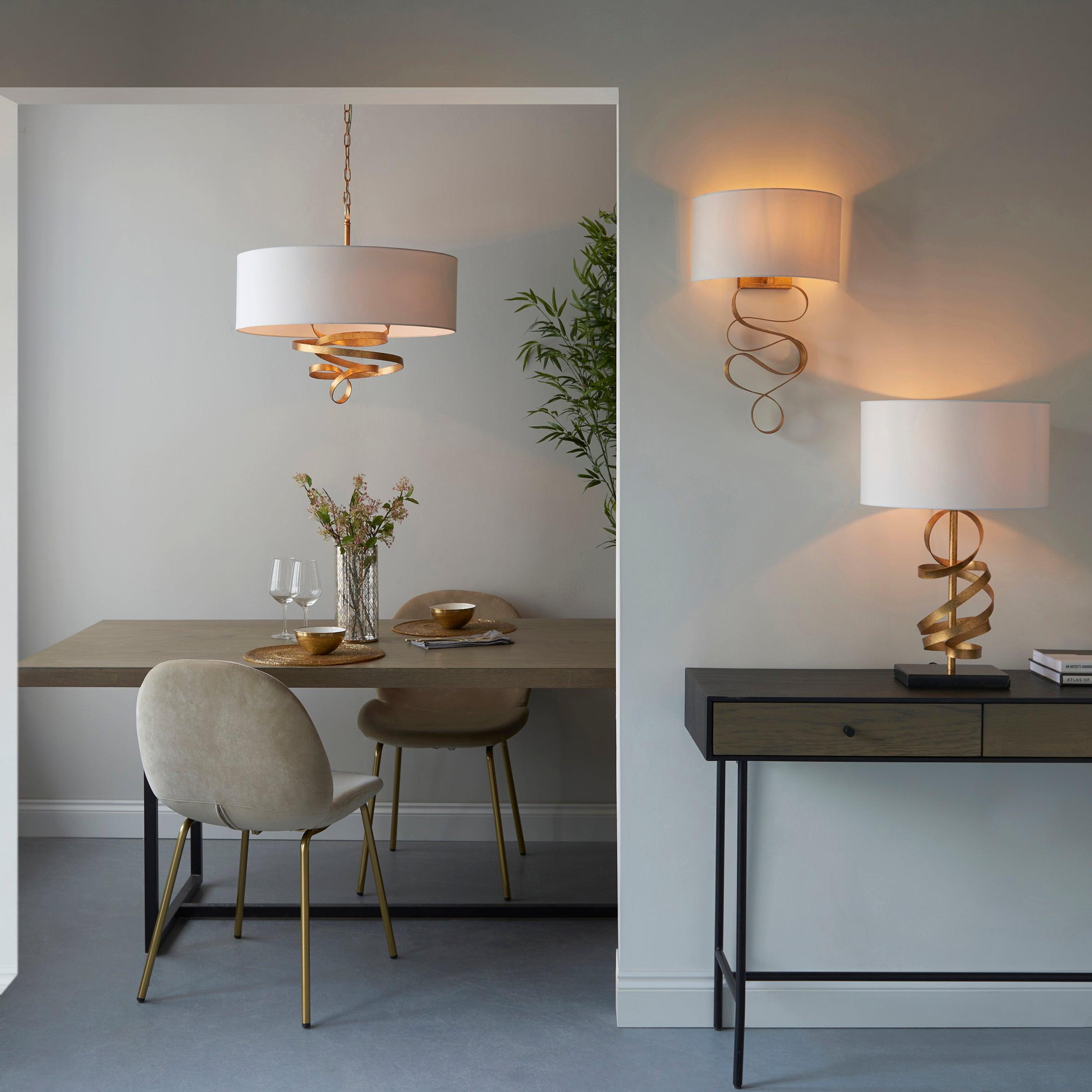 harleston gold modern wall light with ivory shade