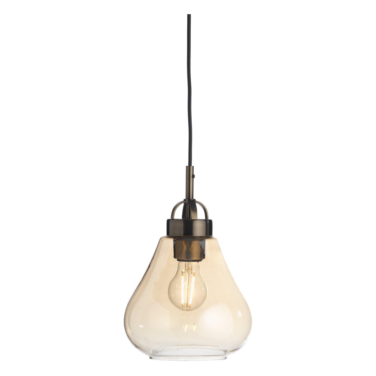 Turua Antique Brass & Amber Glass Pendant Light-Ceiling Pendant Lights-Oaks Lighting-1-Tiffany Lighting Direct