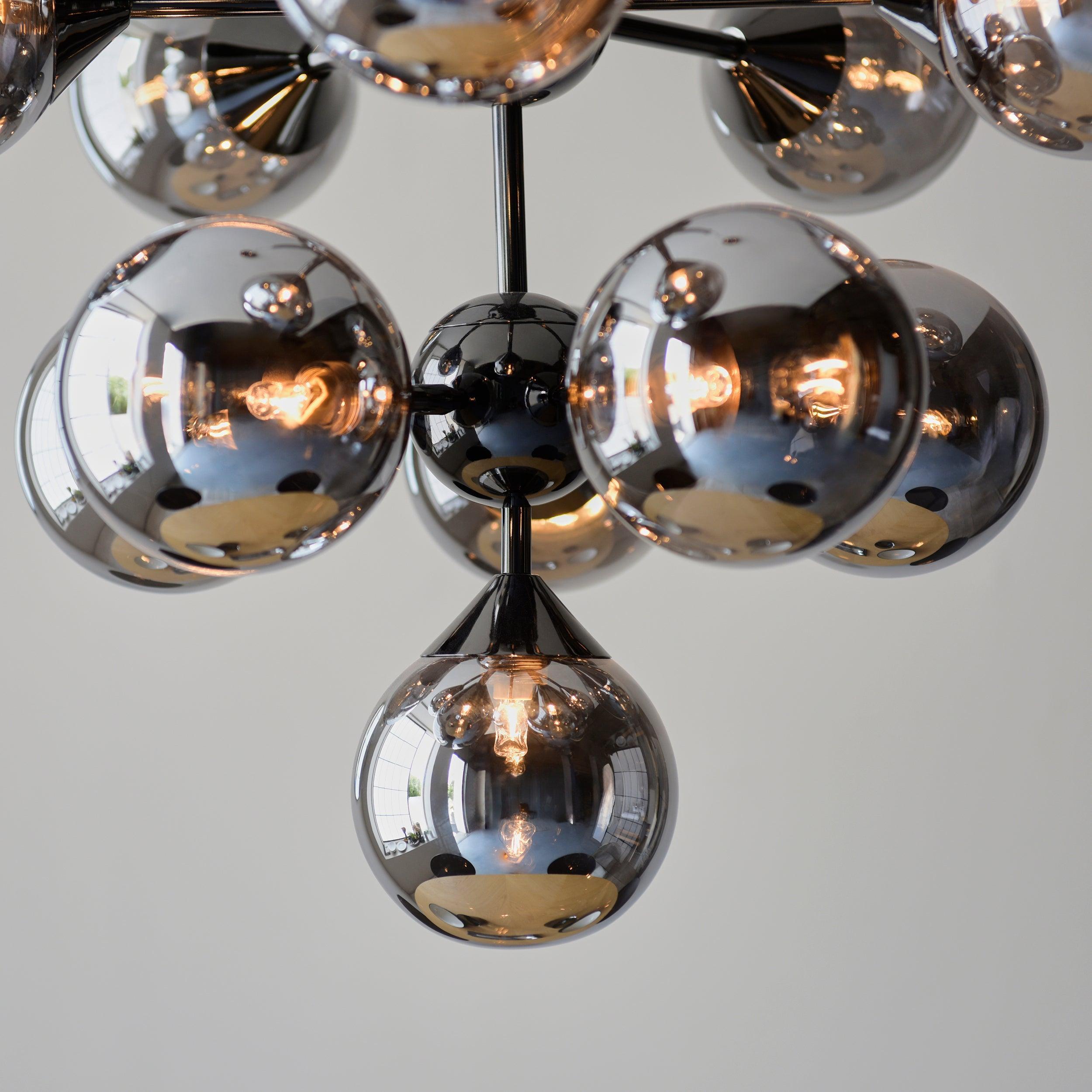 Oscar 11 Light Black Pendant - Smoked Glass Shades-Ceiling Pendant Lights-Endon Lighting living room 2nd close upTiffany Lighting Direct