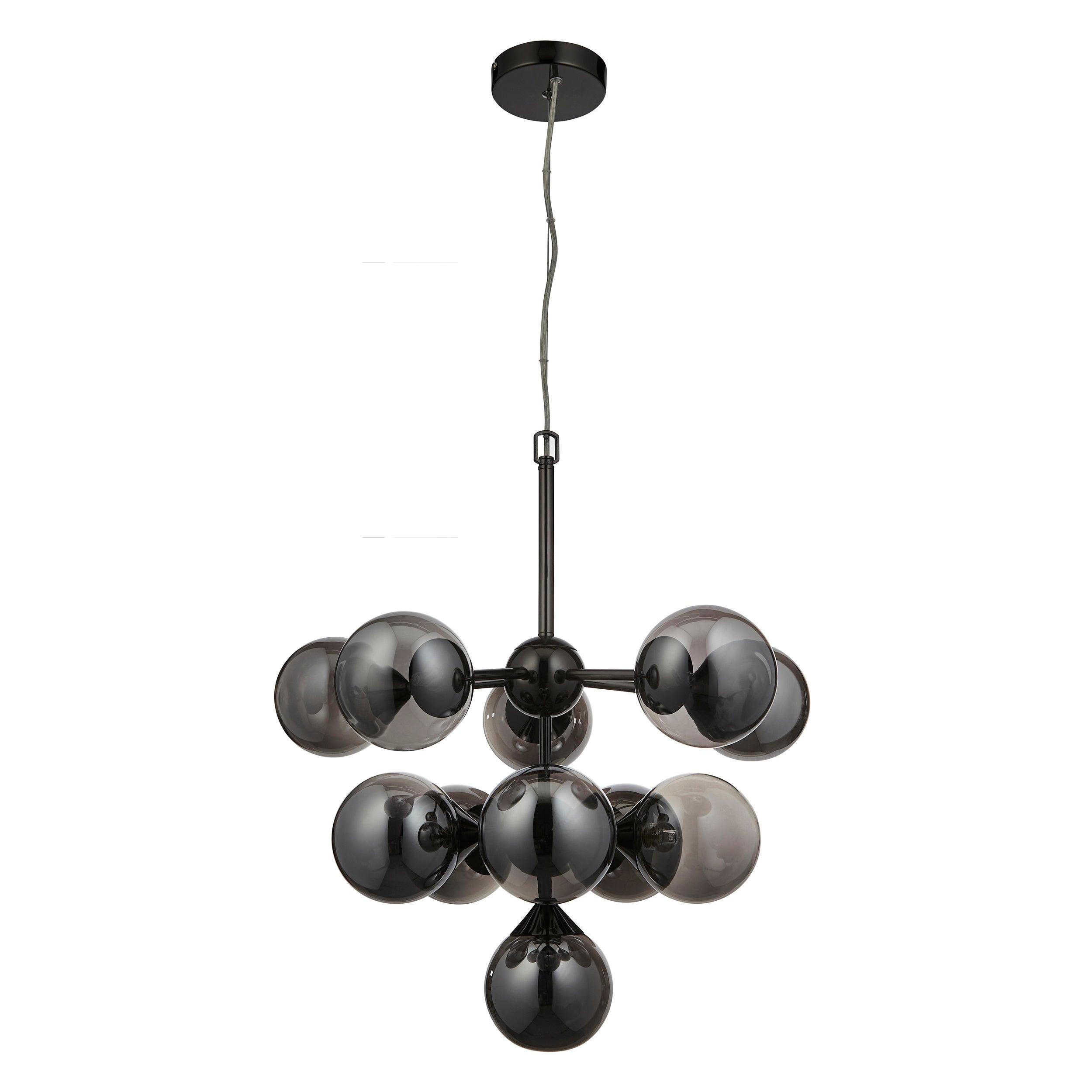 Oscar 11 Light Black Pendant - Smoked Glass Shades-Ceiling Pendant Lights-Endon Lighting Hallway Lighting Close upTiffany Lighting Direct