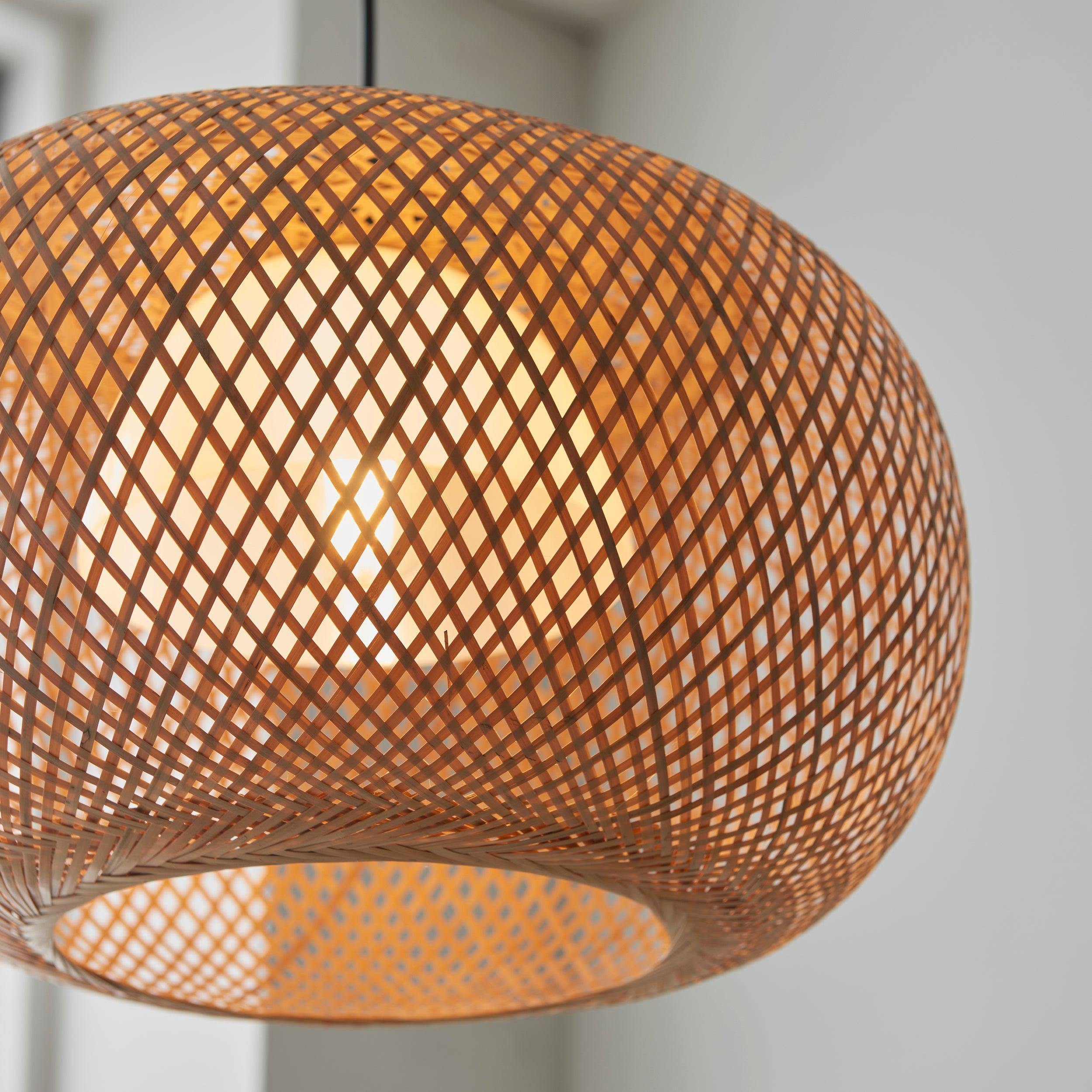 Bali Natural Bamboo Ceiling Pendant Light-Ceiling Pendant Lights-Endon Lighting living room close. up unlit Tiffany Lighting Direct