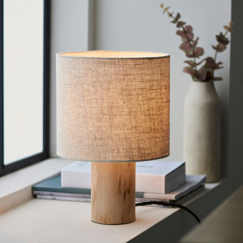 Durban 1 Light Wooden Base Table Lamp With Linen Shade-Endon Lighting-Living-Room-Tiffany Lighting Direct-[image-position]