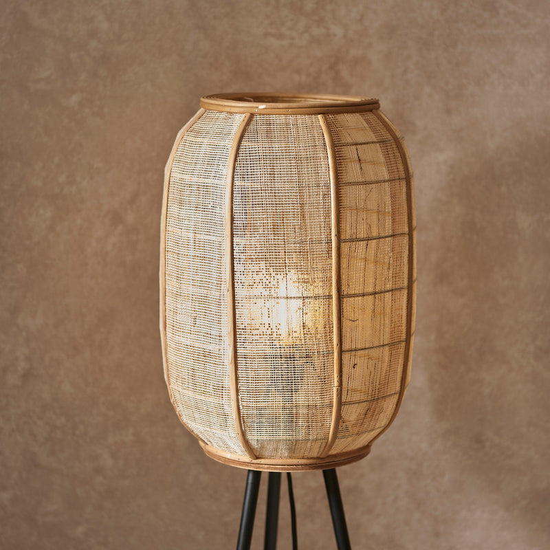 Zaire Black Floor Lamp With Natural Linen Shade