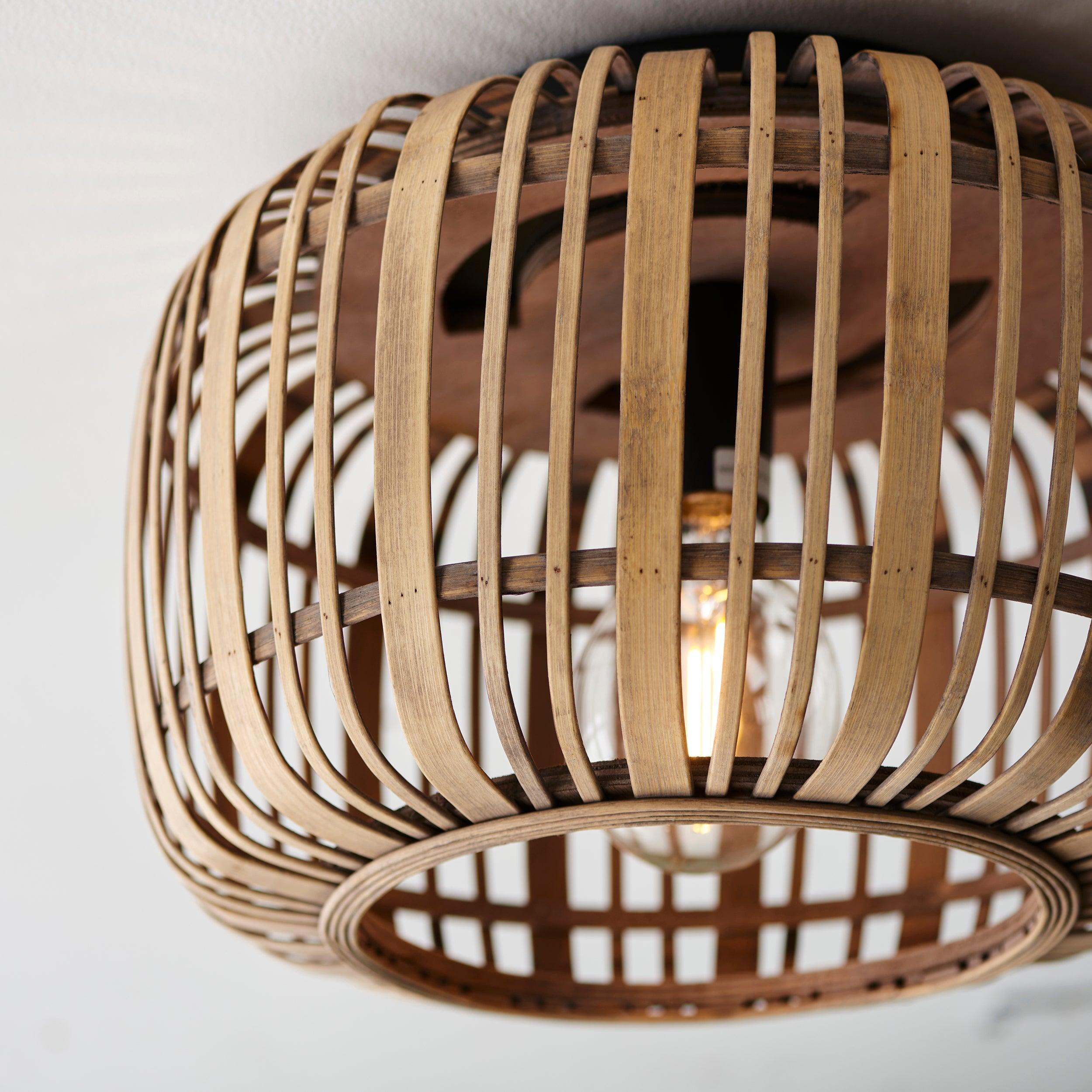 Endon Mathias 1 Light Bamboo Cage Living Room Ceiling Flush Image 5