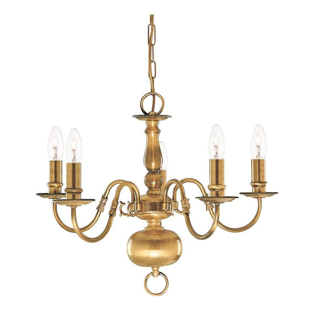 Searchlight Flemish 5 Light Solid Brass Chandelier-1-Tiffany Lighting Direct