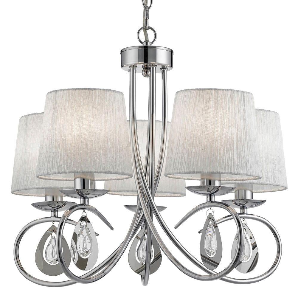 Angelique 5 Light Chrome Chandelier With White Shades-1-Tiffany Lighting Direct