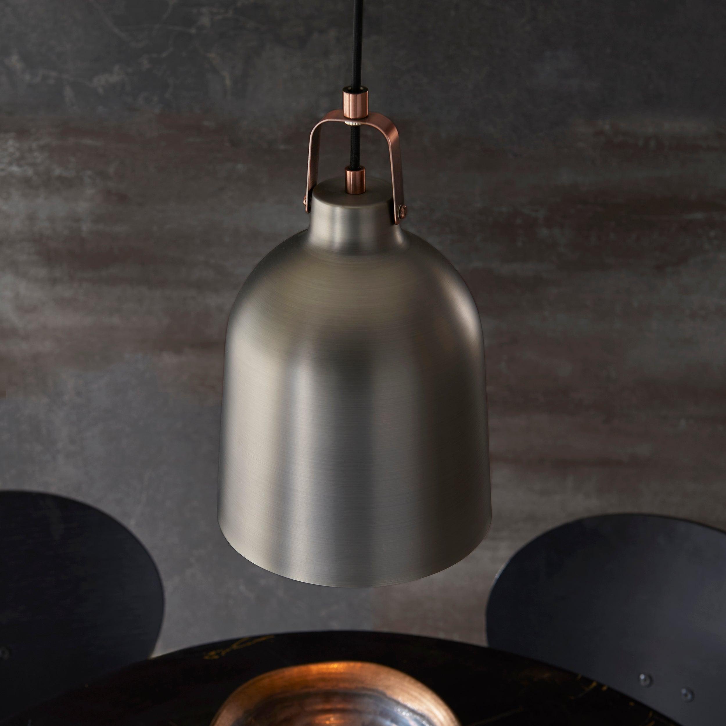 Lazenby Grey Industrial Pendant Ceiling Light-Ceiling Pendant Lights-Endon Lighting living room 2nd close upTiffany Lighting Direct