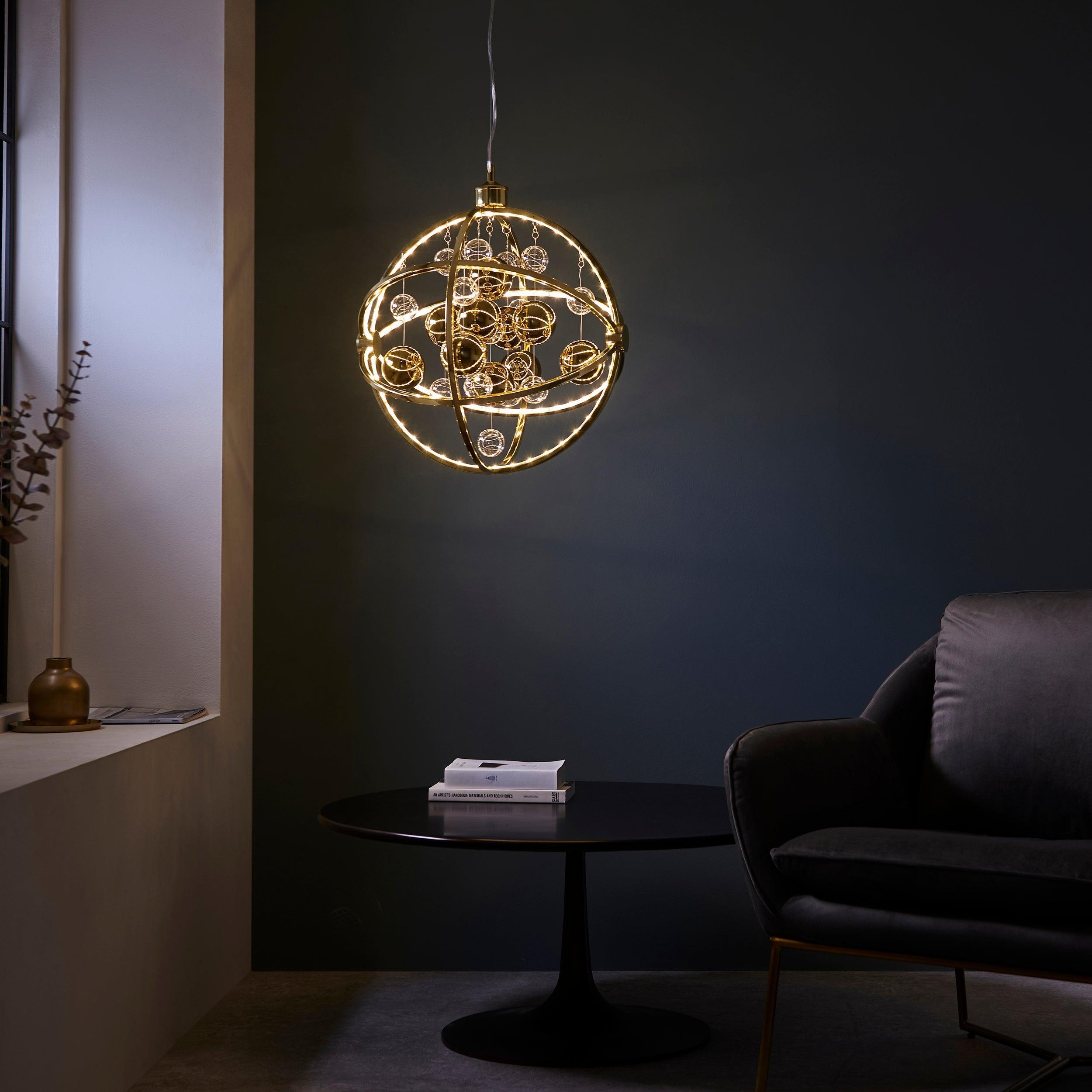 Endon Muni Gold Modern LED Ceiling Pendant-Ceiling Pendant Lights-Endon Lighting living room close up Tiffany Lighting Direct