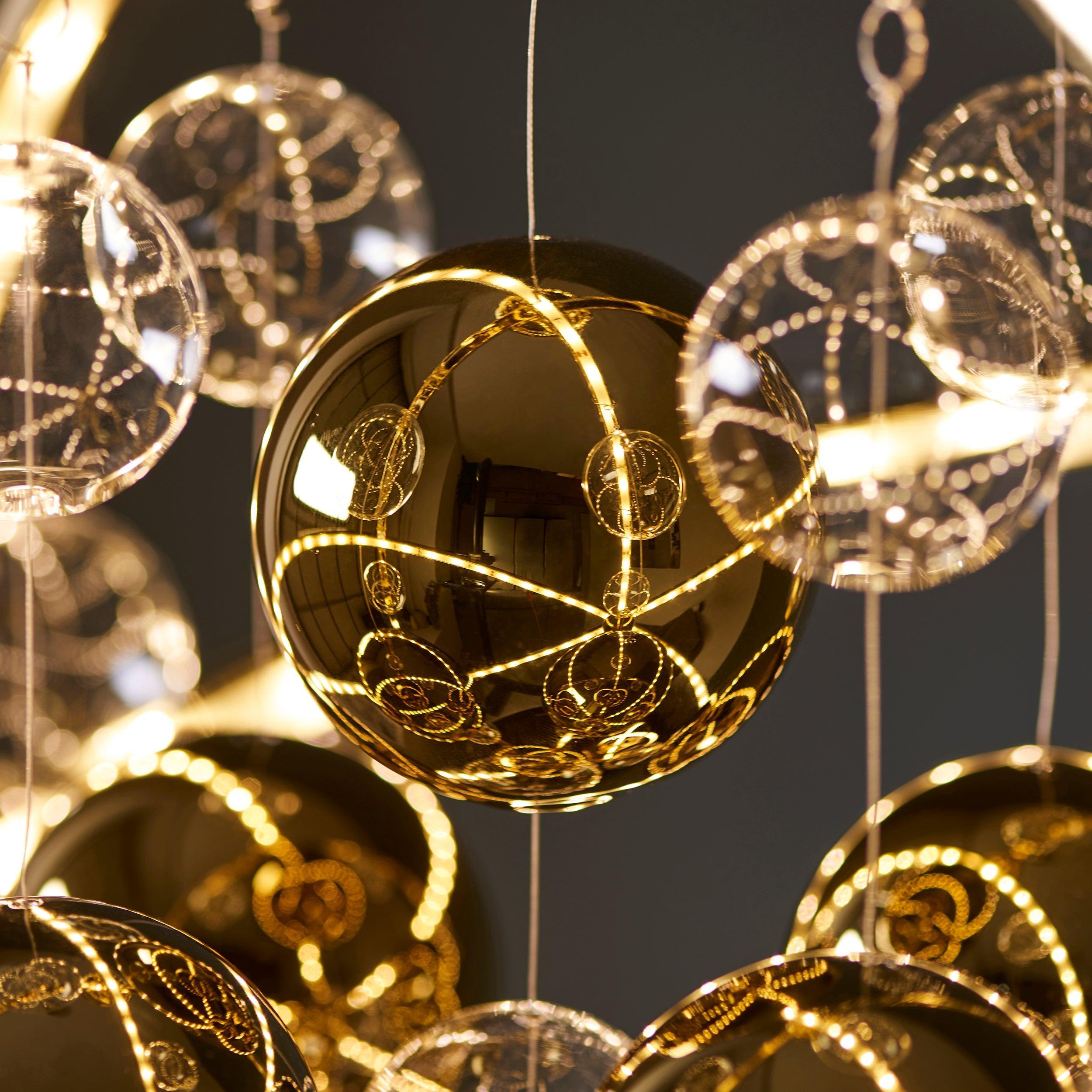 Endon Muni Gold Modern LED Ceiling Pendant-Ceiling Pendant Lights-Endon Lighting living room close. up unlit Tiffany Lighting Direct