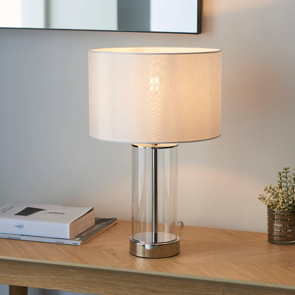 Endon Lessina 1 Light Nickel & Glass Touch Table Lamp-Endon Lighting-Living-Room-Tiffany Lighting Direct-[image-position]