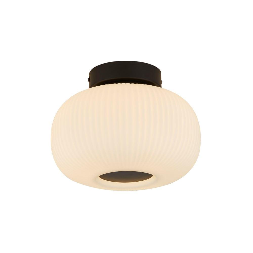 Lumina 1 Light Frosted Ribbed Glass Flush Ceiling Light Living Room Image 1
