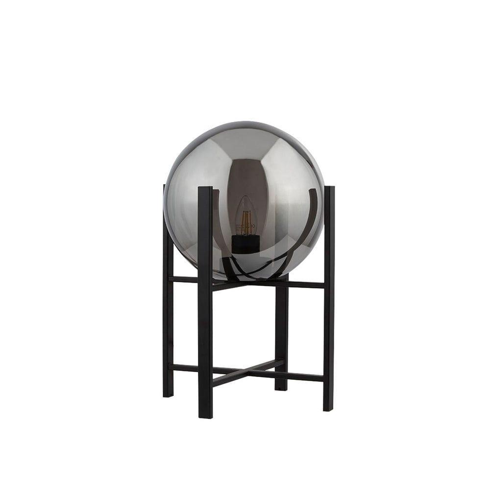 Amsterdam 1 Light Black Table Lamp, Smoked Glass Shade 1