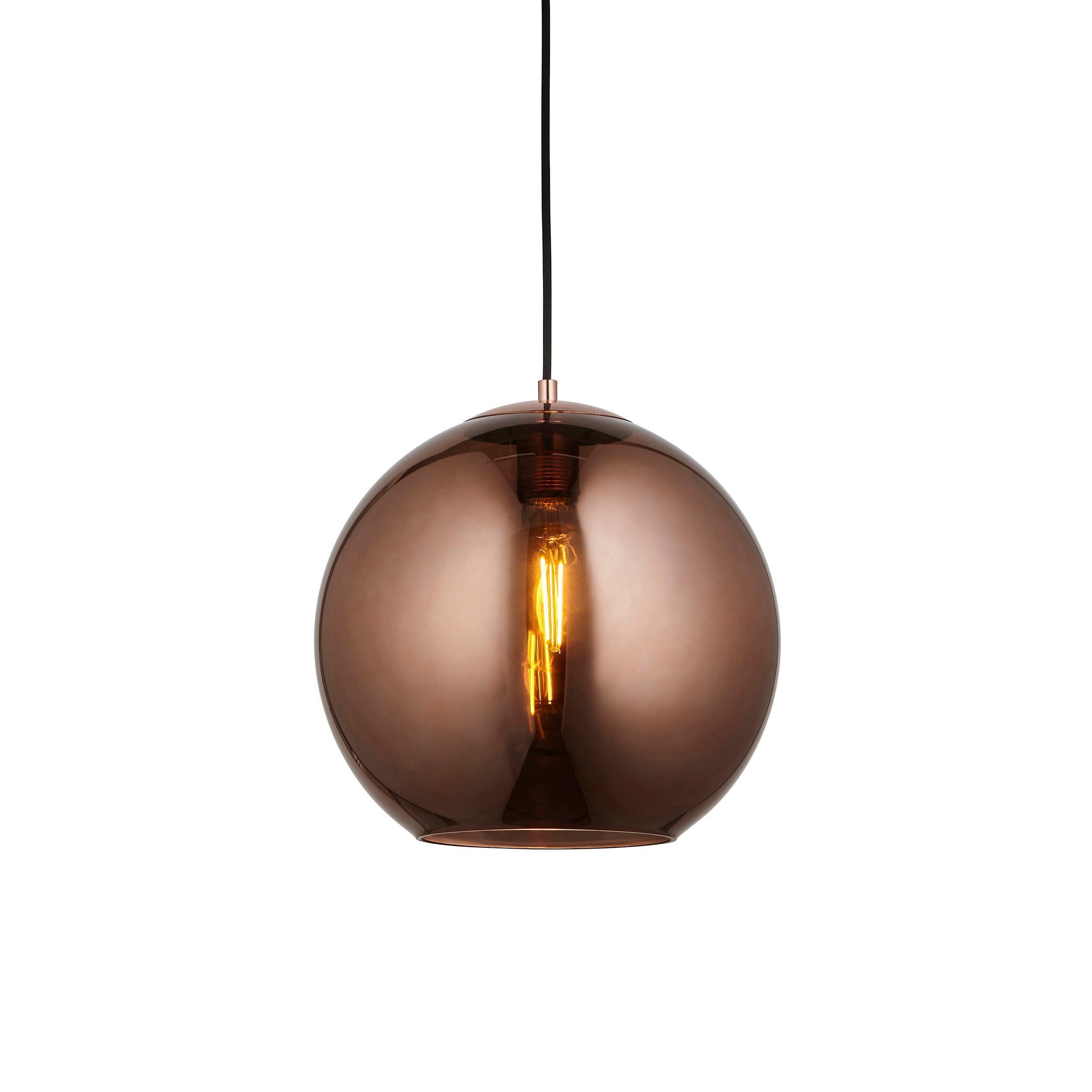Boli Copper Mirrored Glass Ceiling Pendant-Ceiling Pendant Lights-Endon Lighting Living Room Close Up Lighting Tiffany Lighting Direct