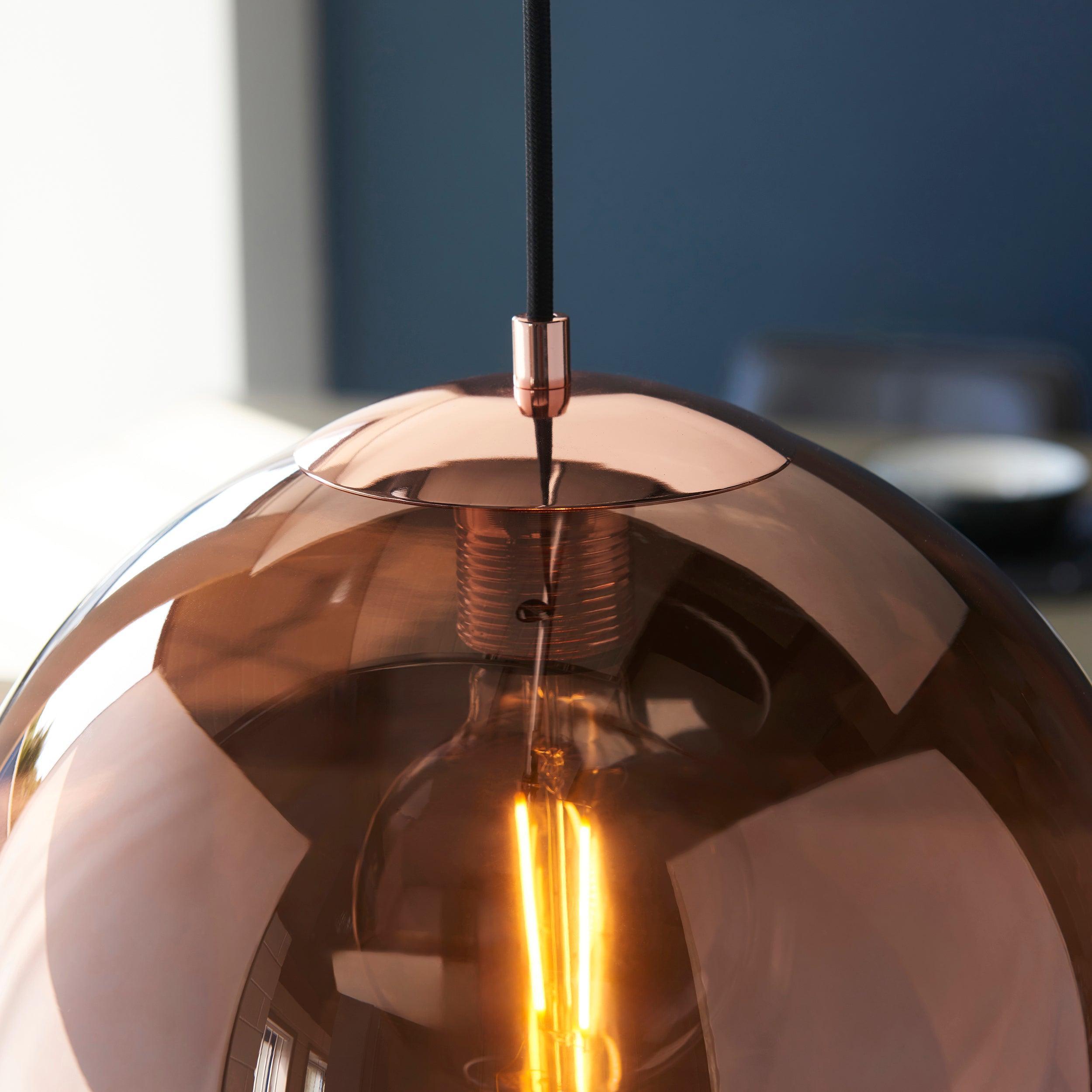 Boli Copper Mirrored Glass Ceiling Pendant-Ceiling Pendant Lights-Endon Lighting living room close. up unlit Tiffany Lighting Direct