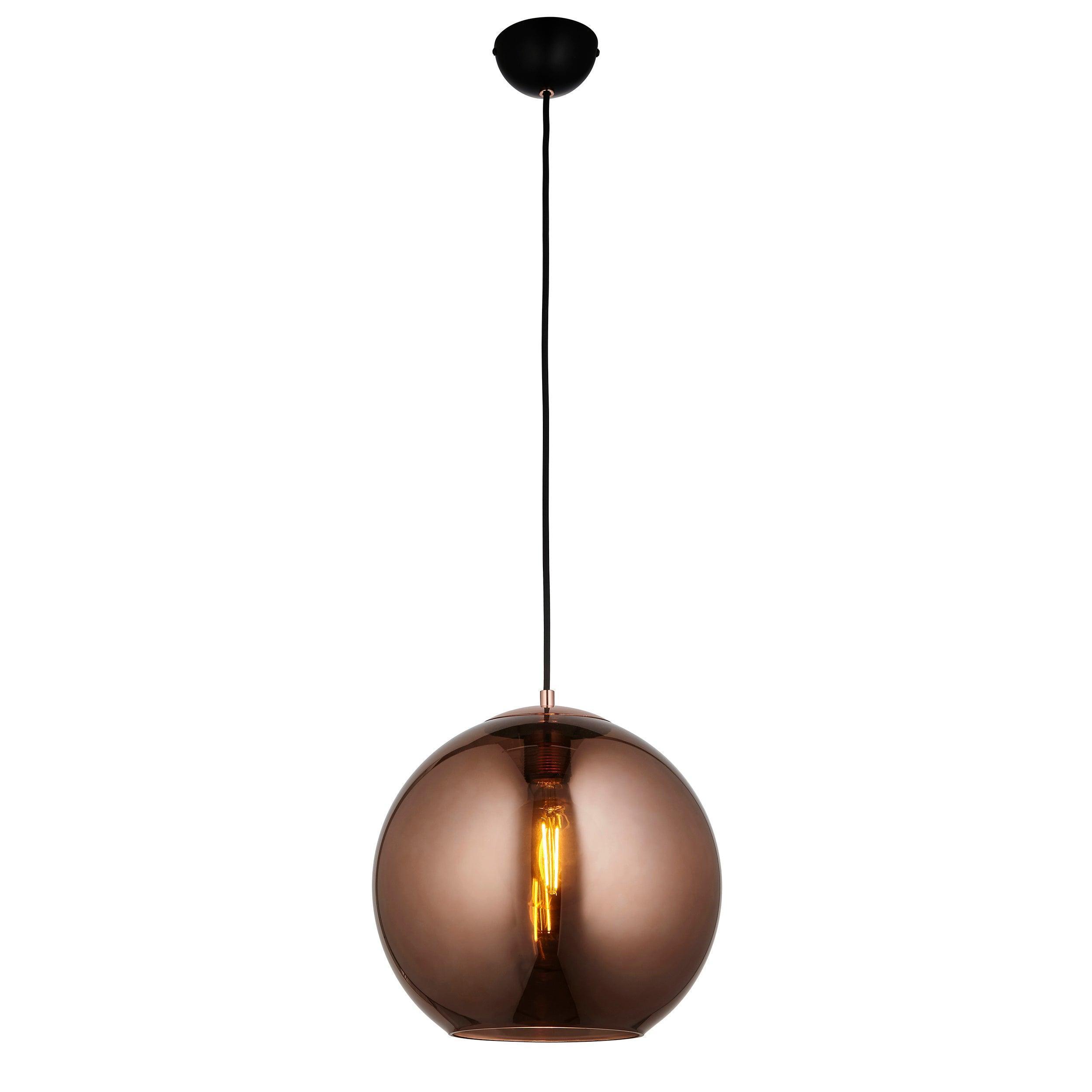 Boli Copper Mirrored Glass Ceiling Pendant-Ceiling Pendant Lights-Endon Lighting Hallway Lighting Close upTiffany Lighting Direct