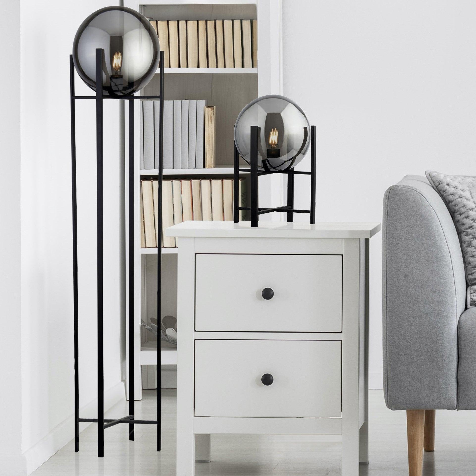 amsterdam 1 light black floor lamp smoked glass shade by searchlighting lighting, living room image