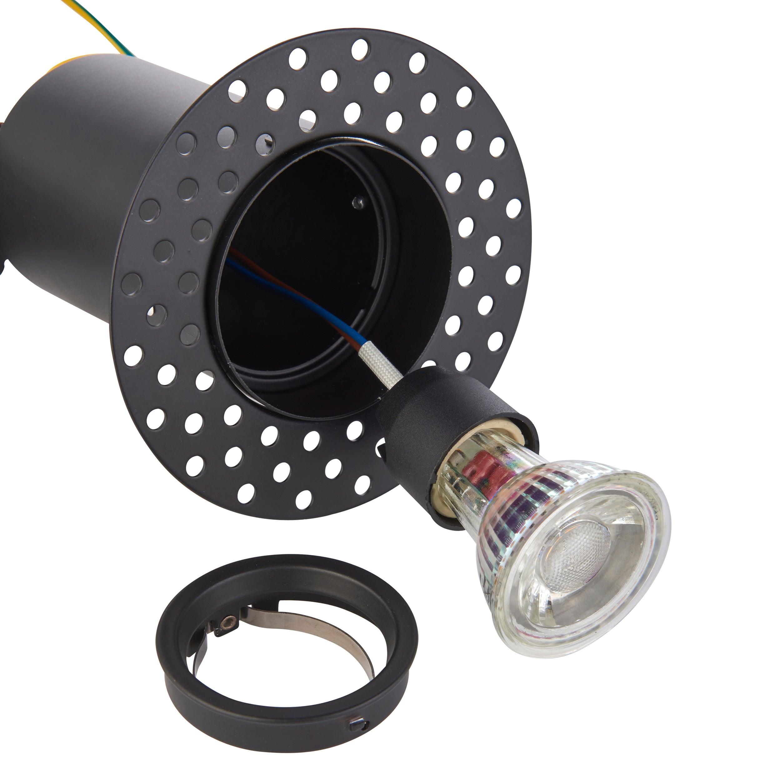 ravel trimless fire rated downlight black recessed light 50w by saxby lighting, close up image 242