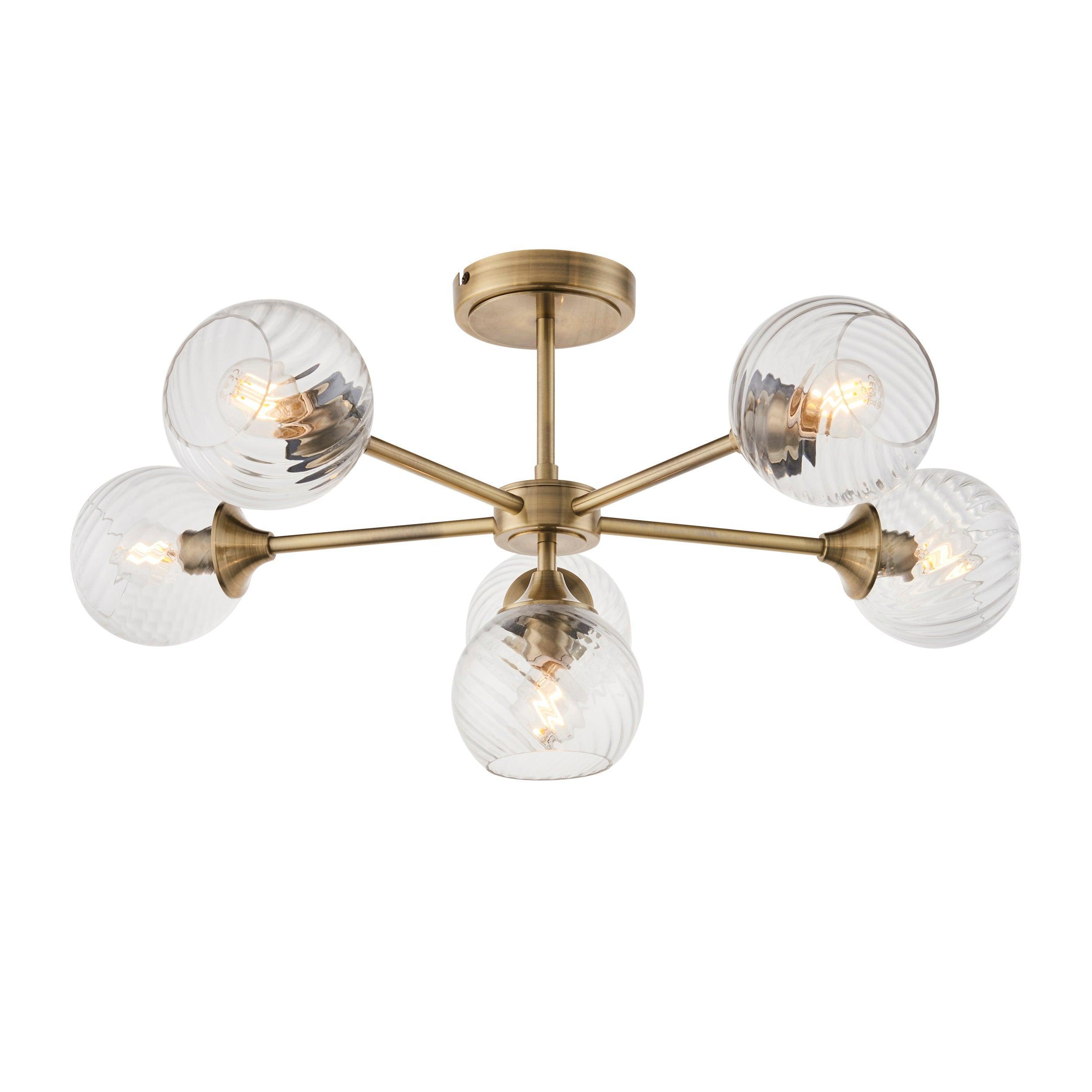 Allegra 6 Light Brass Semi Flush living room fixture - Glass Shades wide shot