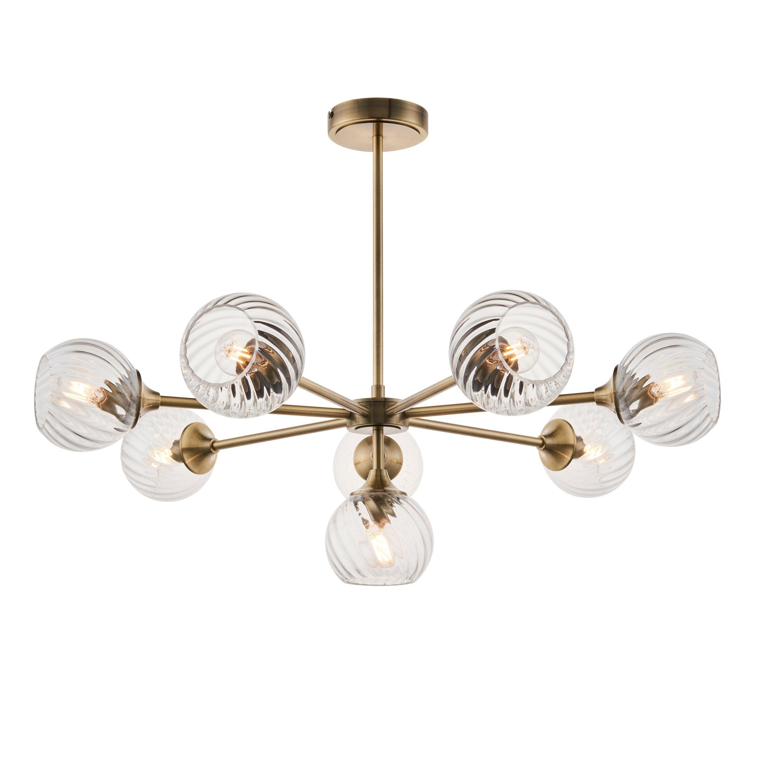 Allegra 8 Light Brass Pendant - Glass Shades-Ceiling Pendant Lights-Endon Lighting Living Room Close Up Lighting Tiffany Lighting Direct