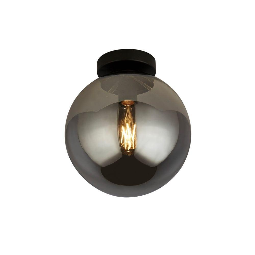 Amsterdam 1 Light Black Ceiling Flush - Smoked Glass Shade Living Room Image 2