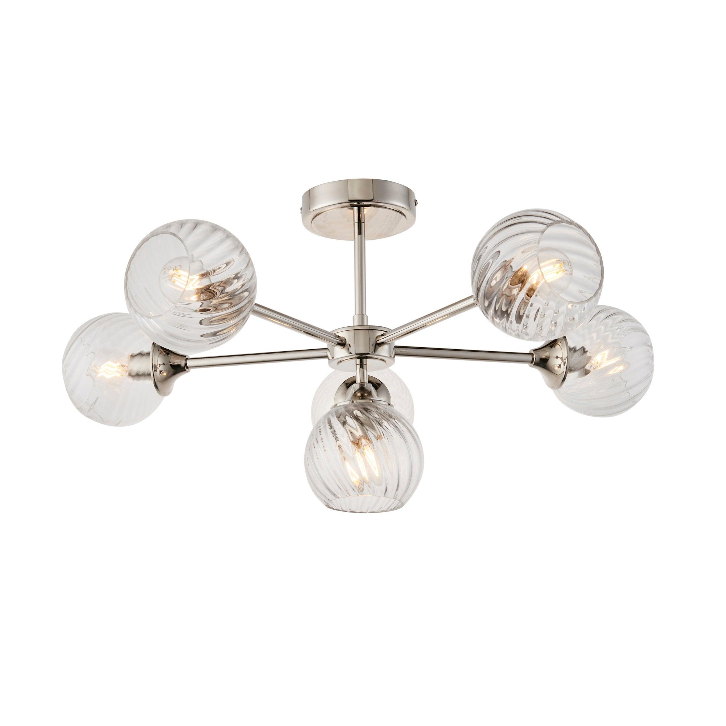 Allegra 6 Light Nickel Semi Flush living room fixture - Glass Shades wide shot
