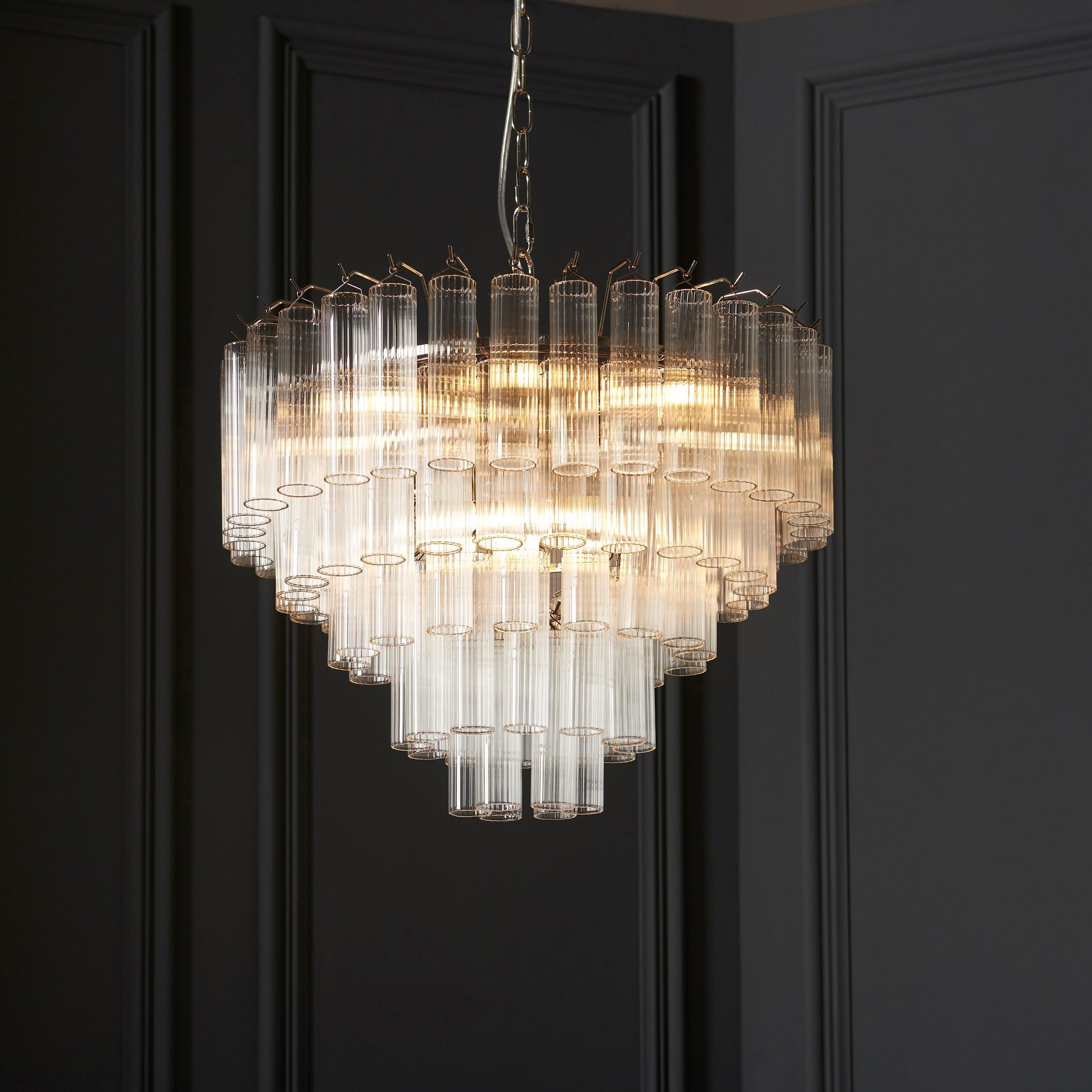 Toulouse 12 Light Tiered Glass Pendant-Ceiling Pendant Lights-Endon Lighting Living Room Close Up Lighting Tiffany Lighting Direct