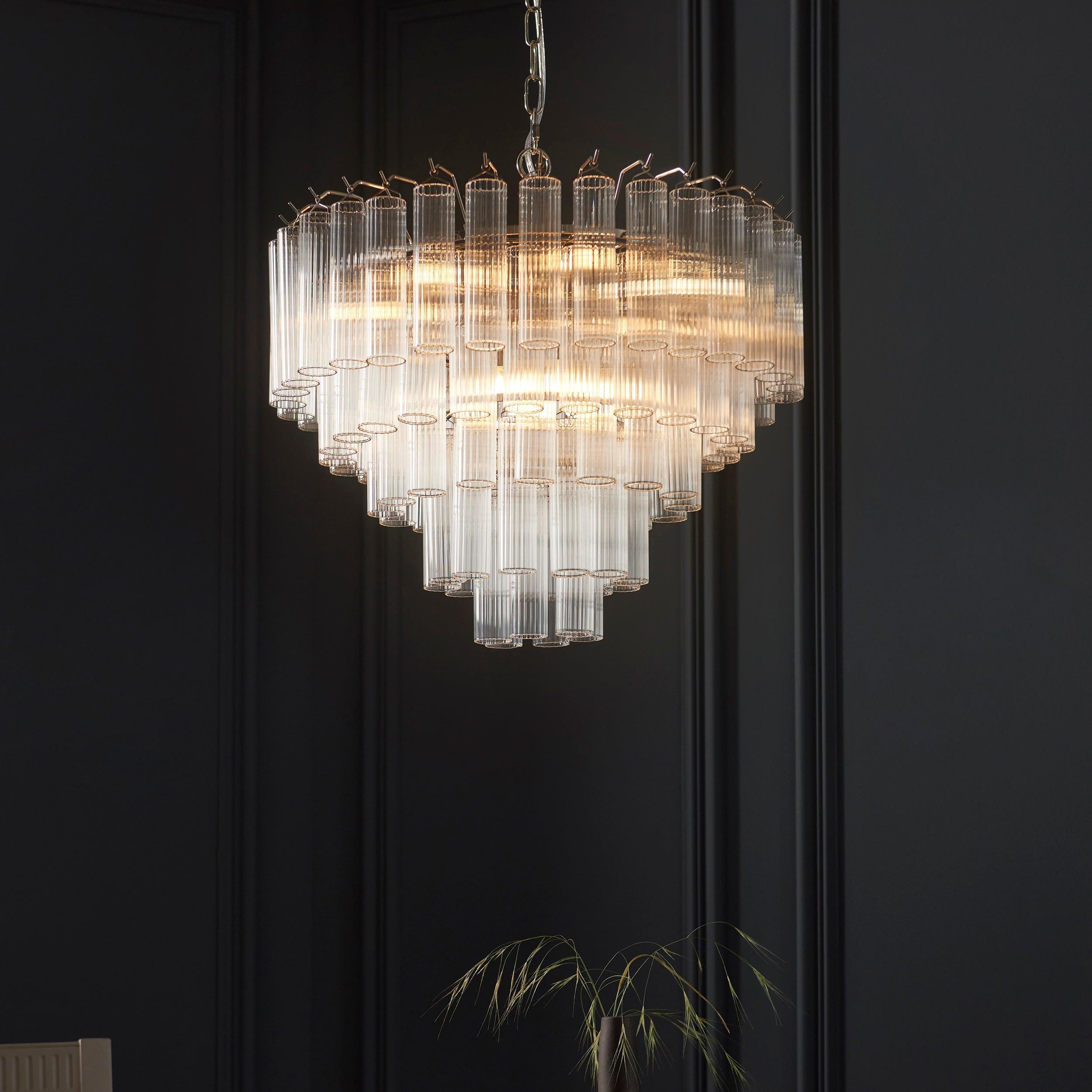 Toulouse 12 Light Tiered Glass Pendant-Ceiling Pendant Lights-Endon Lighting living room close up Tiffany Lighting Direct