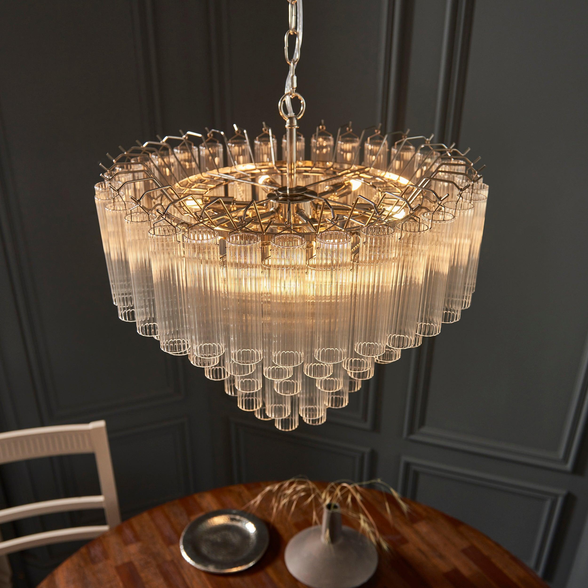 Toulouse 12 Light Tiered Glass Pendant-Ceiling Pendant Lights-Endon Lighting living room 2nd close upTiffany Lighting Direct