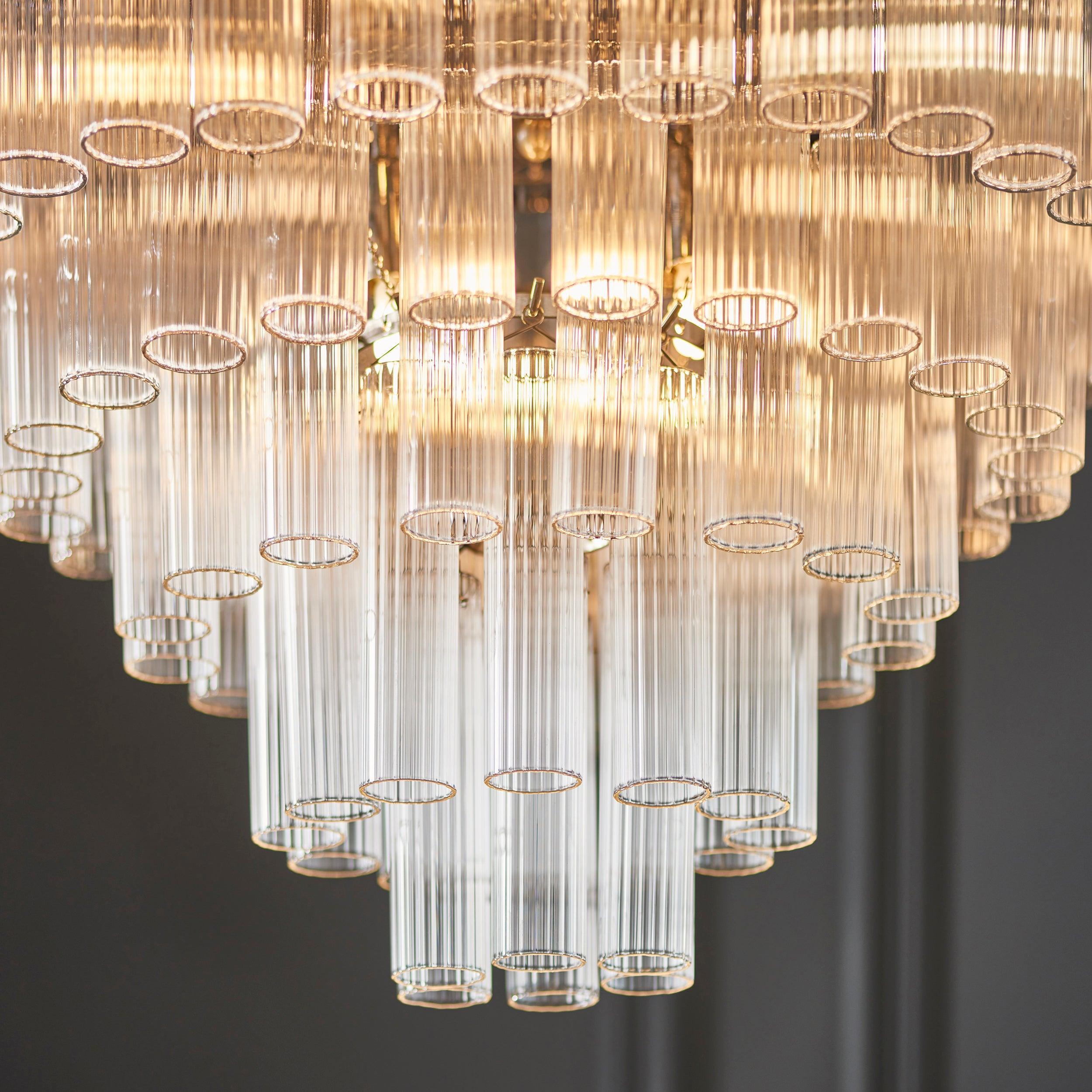 Toulouse 12 Light Tiered Glass Pendant-Ceiling Pendant Lights-Endon Lighting living room close. up unlit Tiffany Lighting Direct