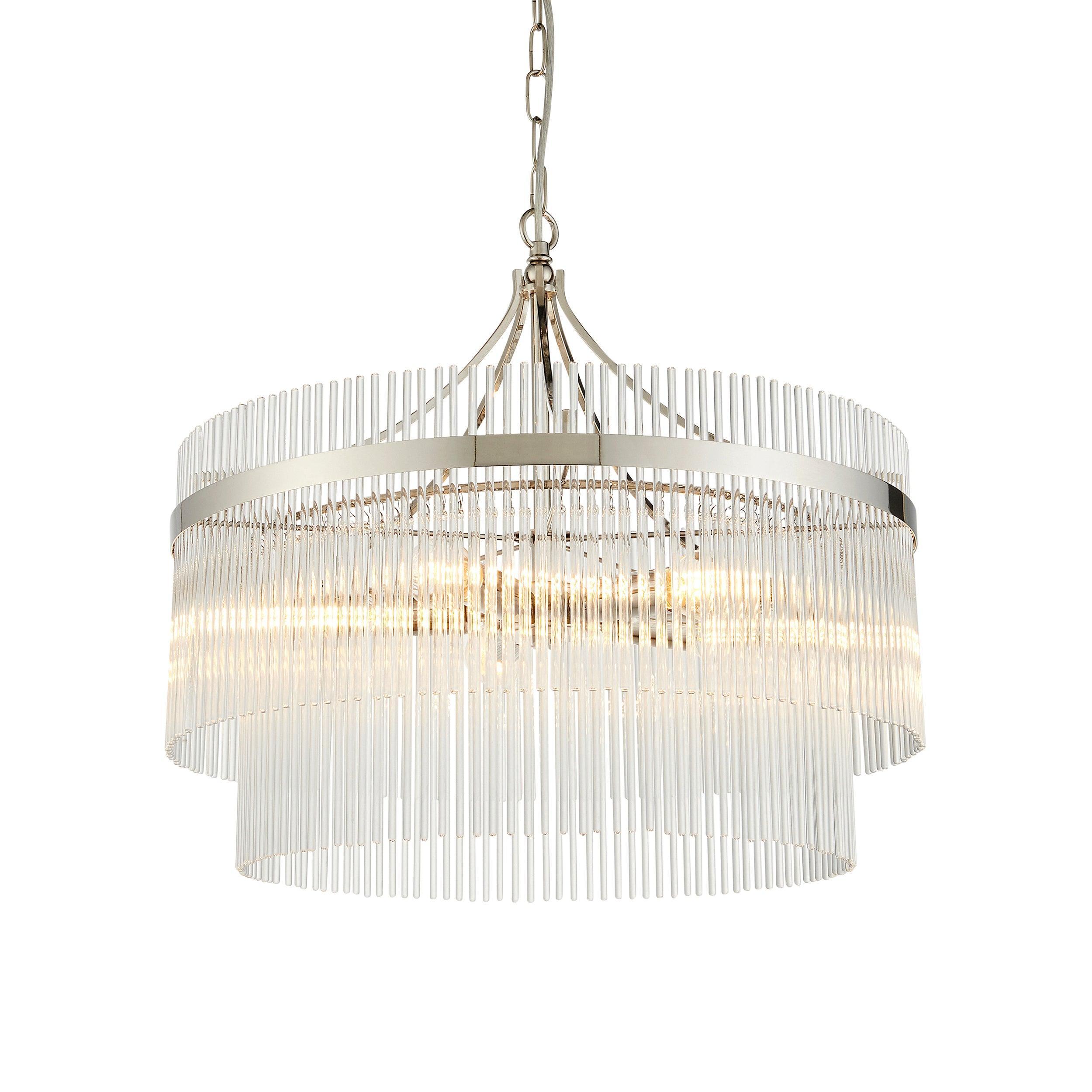 Marietta Nickel 5 Light Ceiling Pendant - Glass Rods-Ceiling Pendant Lights-Endon Lighting Living Room Lighting Tiffany Lighting Direct