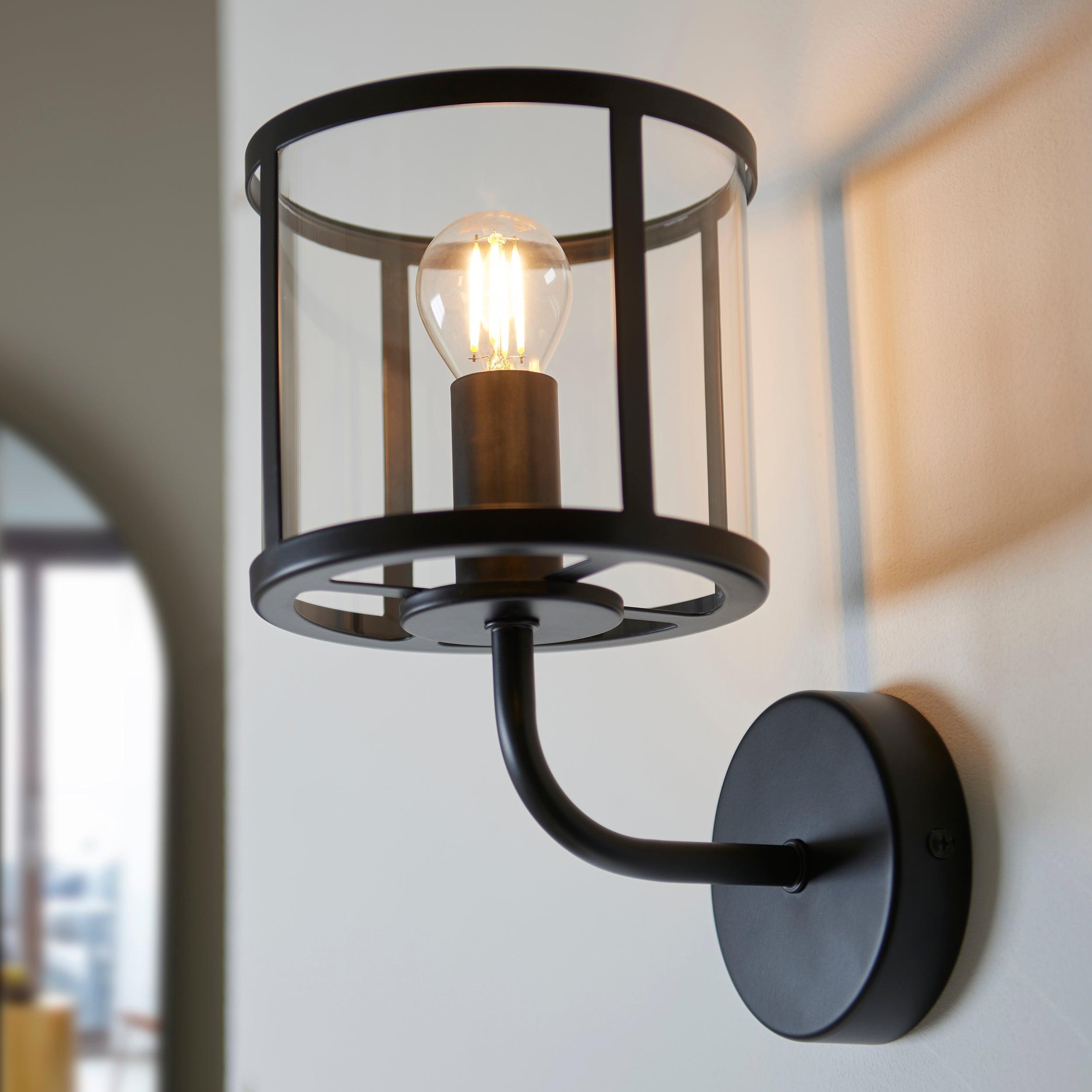 hopton black wall light clear glass shade by Endon Lighting Living Room Unlit Shot