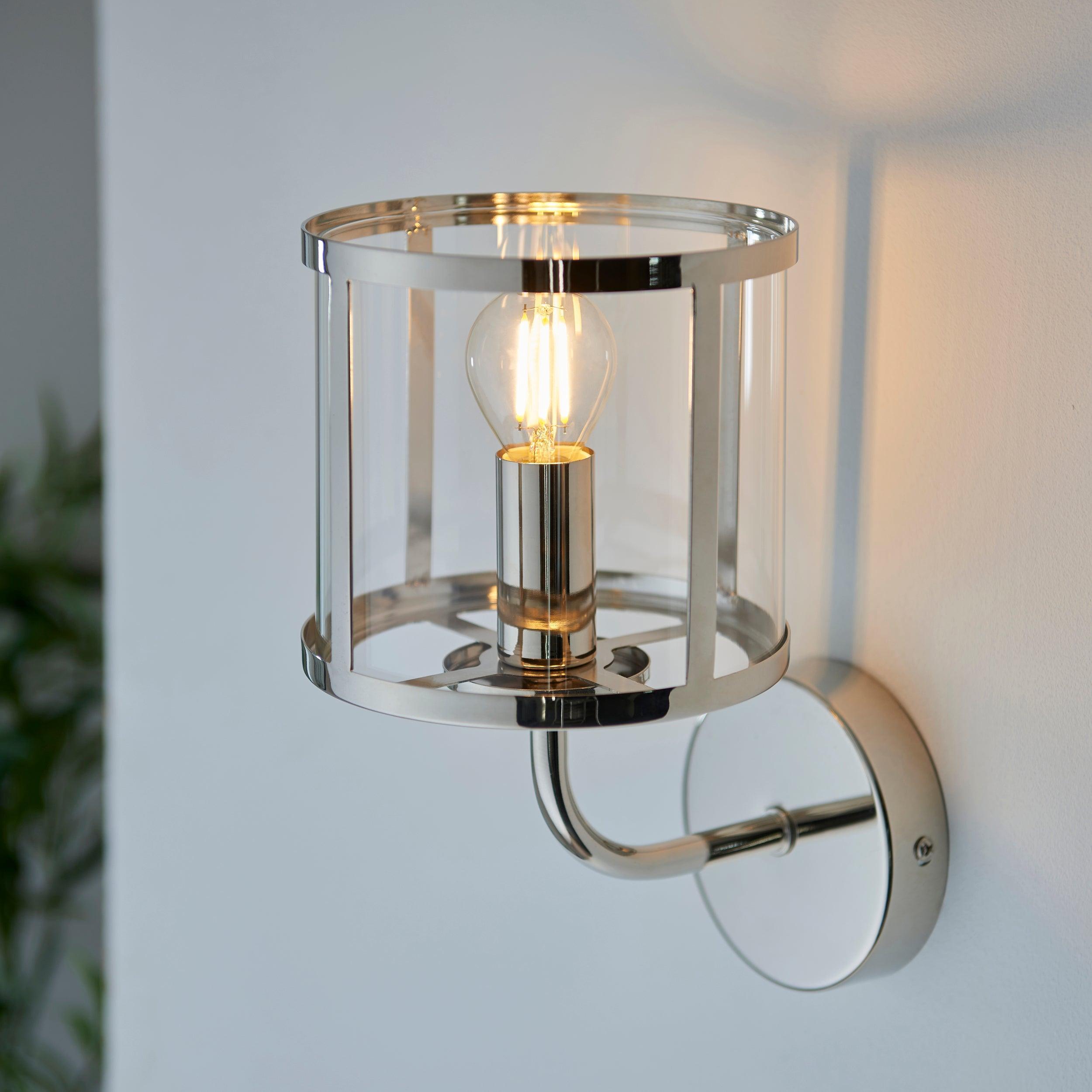 hopton nickel wall light clear glass shade by Endon Lighting Living Room Unlit Shot